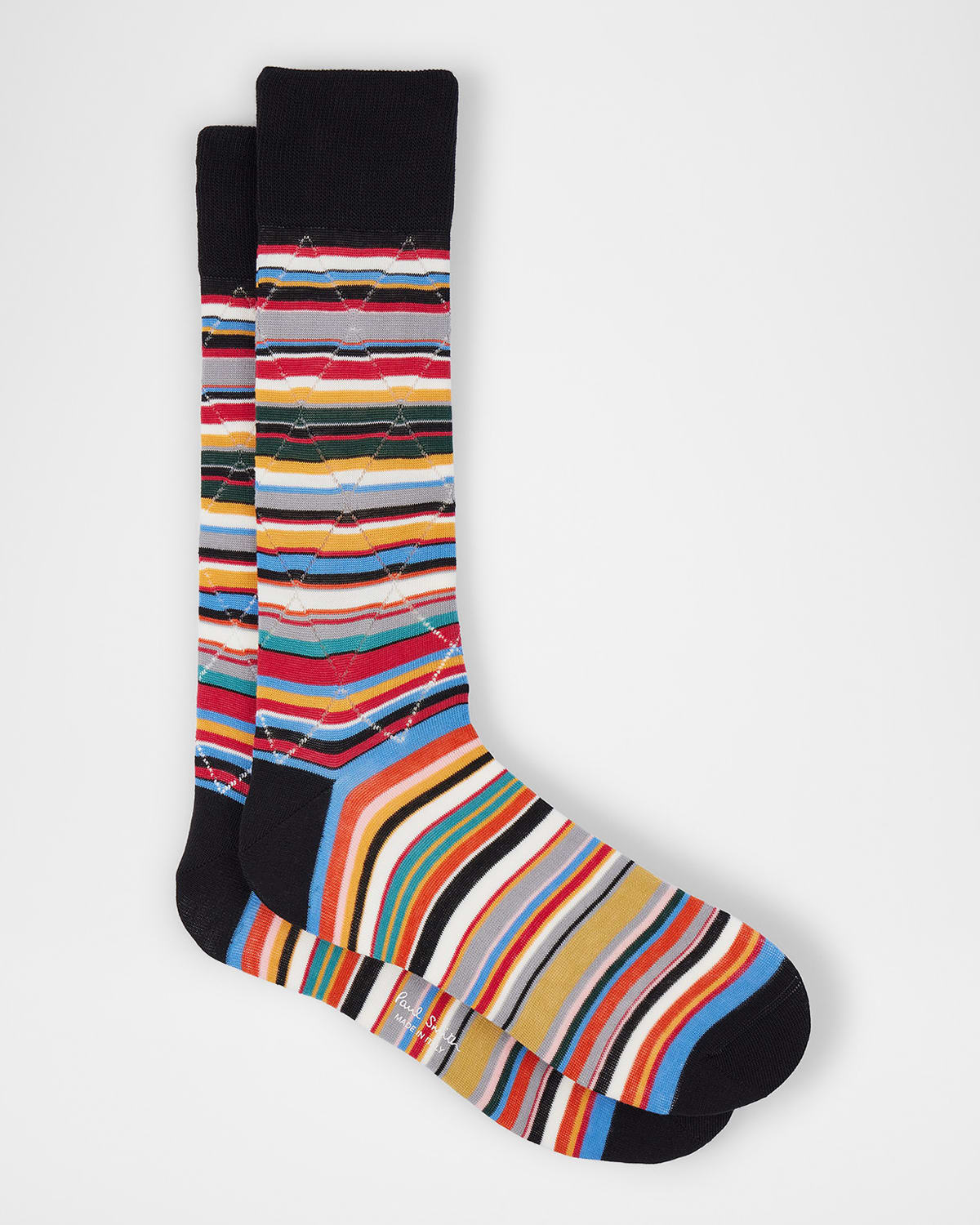 PAUL SMITH MEN'S OPENWORK STRIPE ARGYLE-OVERLAY CREW SOCKS 