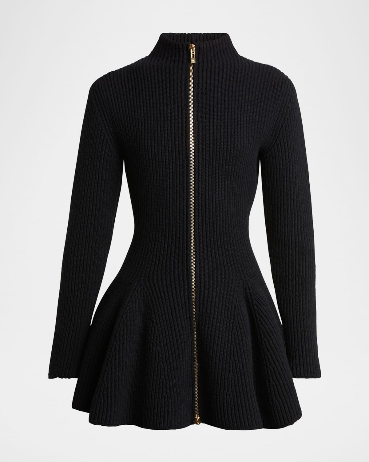 Alaïa Ribbed Wool And Cashmere-blend Peplum Cardigan In Noir Alaia