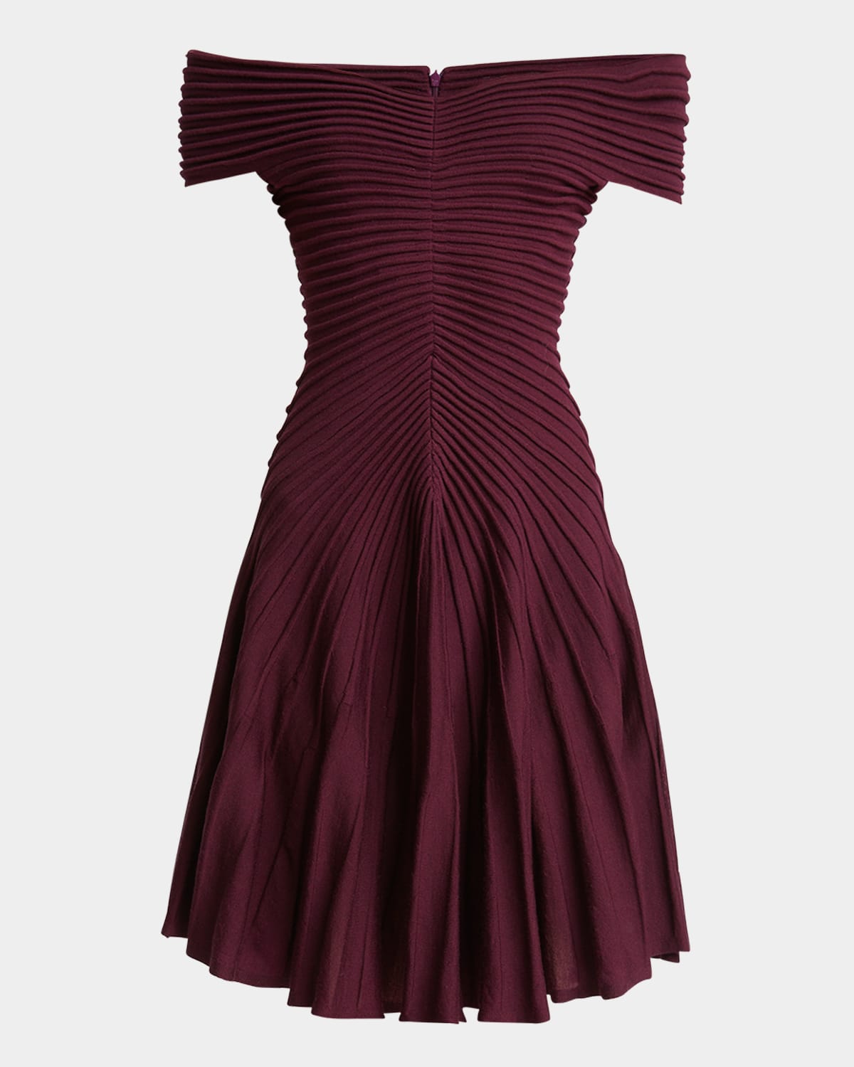 ALAÏA OFF-SHOULDER SCULPTING LINE FLARED WOOL MINI DRESS 