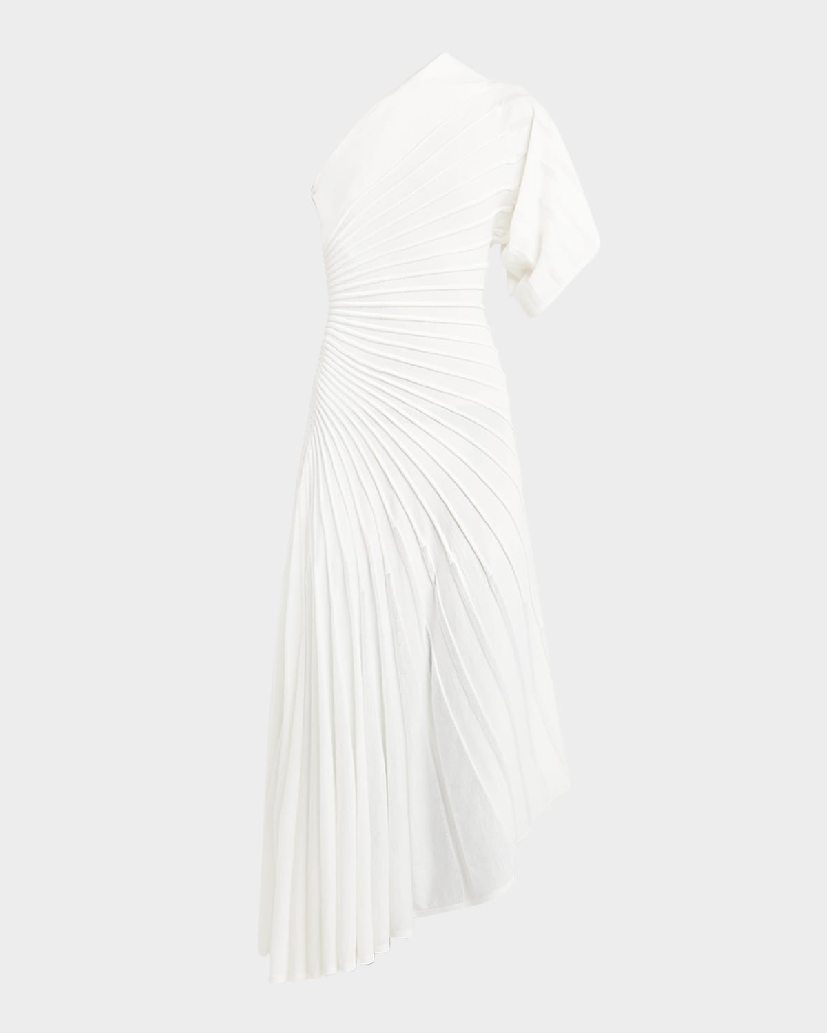 Alaïa Asymmetric Ray Ribbed One-shoulder Midi Dress In Blanc Naturel