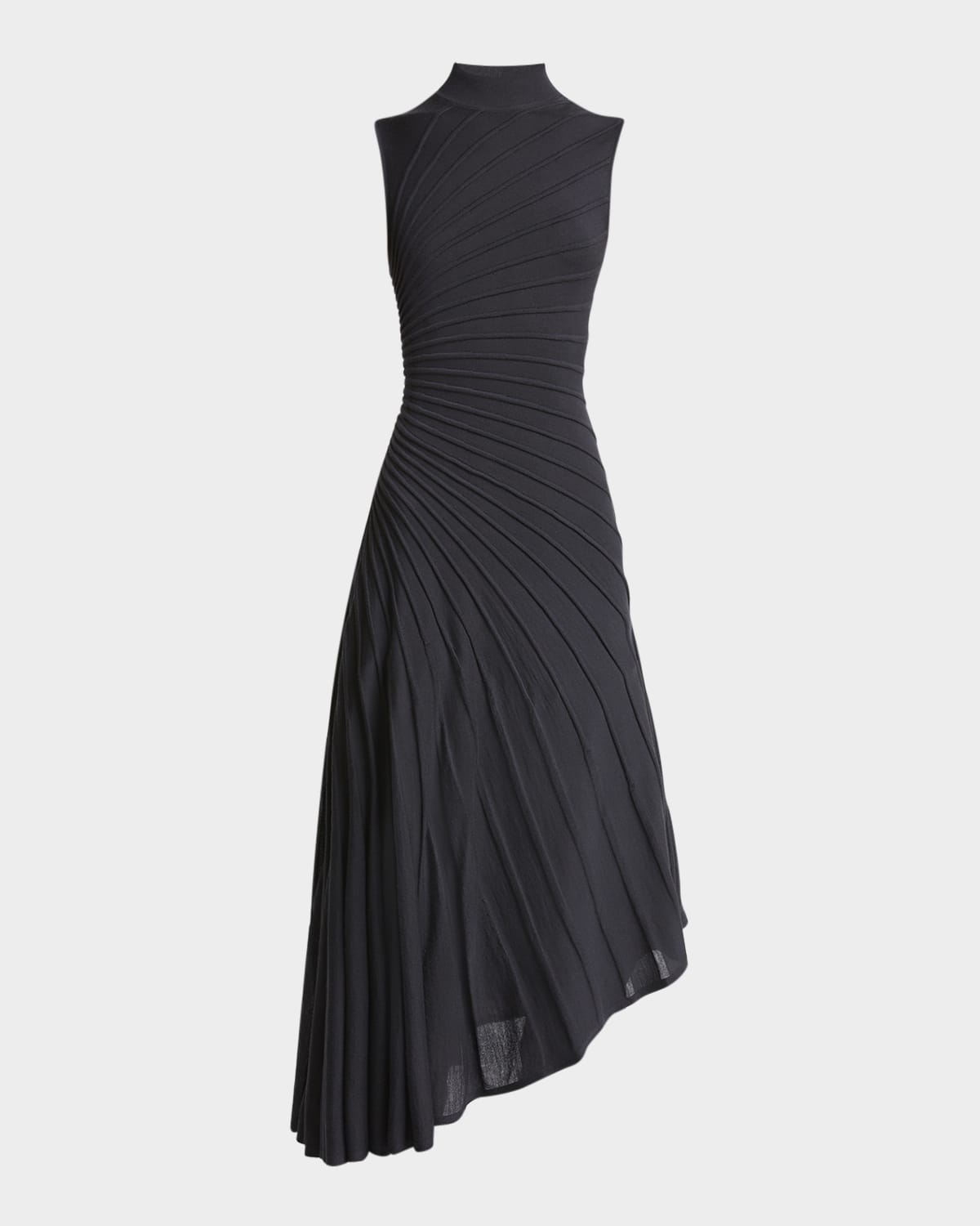 Alaïa Sleeveless High-neck Sculpted Midi Dress In Anthracite