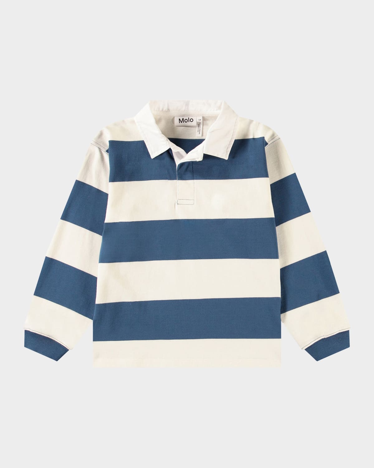 Molo Boy's Relz Long-sleeve Polo Shirt In Blue Stripe