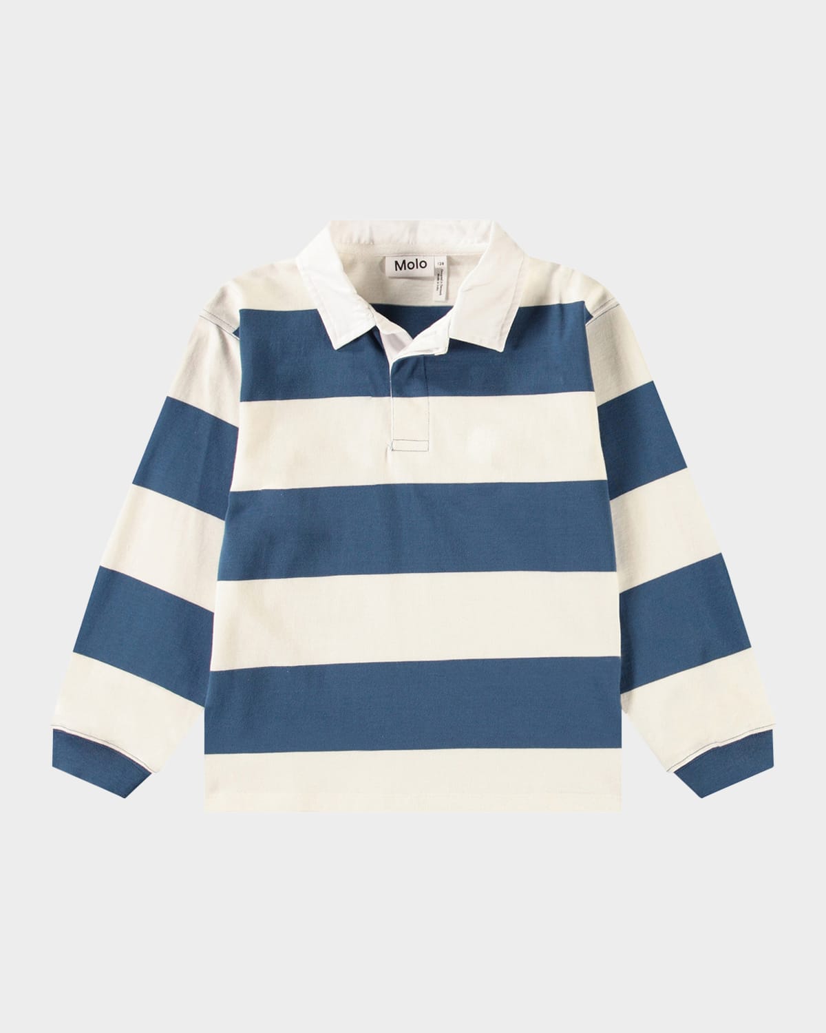 Molo Boy's Relz Long-sleeve Polo Shirt In Blue Stripe