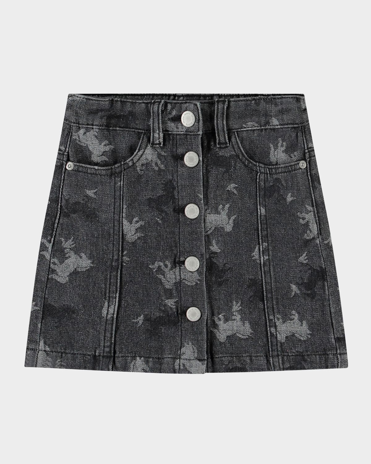 Molo Girl's Bera Printed Denim Mini Skirt In Giddy-up Denim