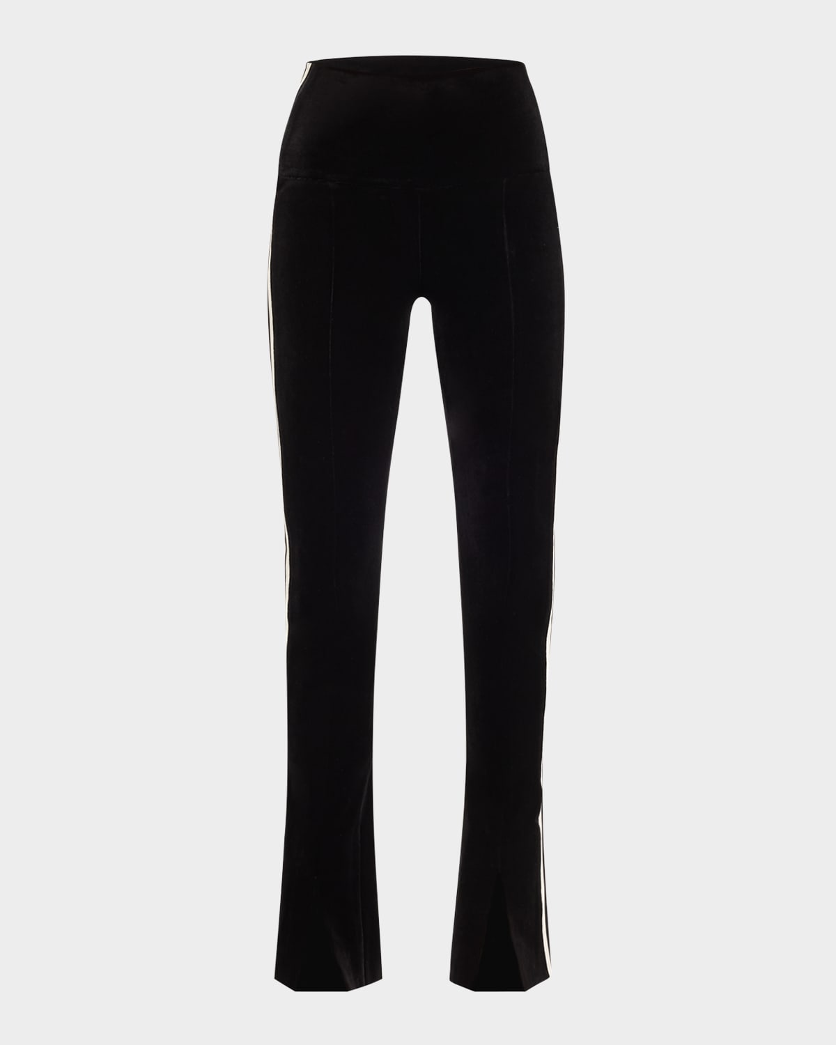 Shop Norma Kamali Velvet Side Stripe Spat Leggings In Black/off St