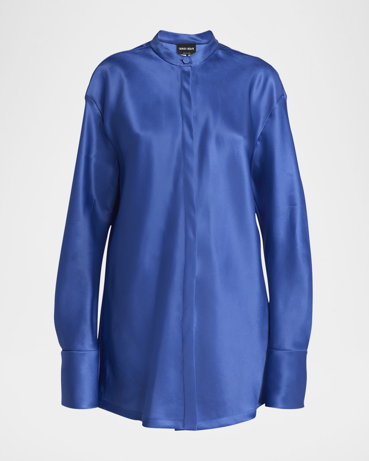 Giorgio Armani Triple Silk Button-down Blouse In Solid Dark Blue
