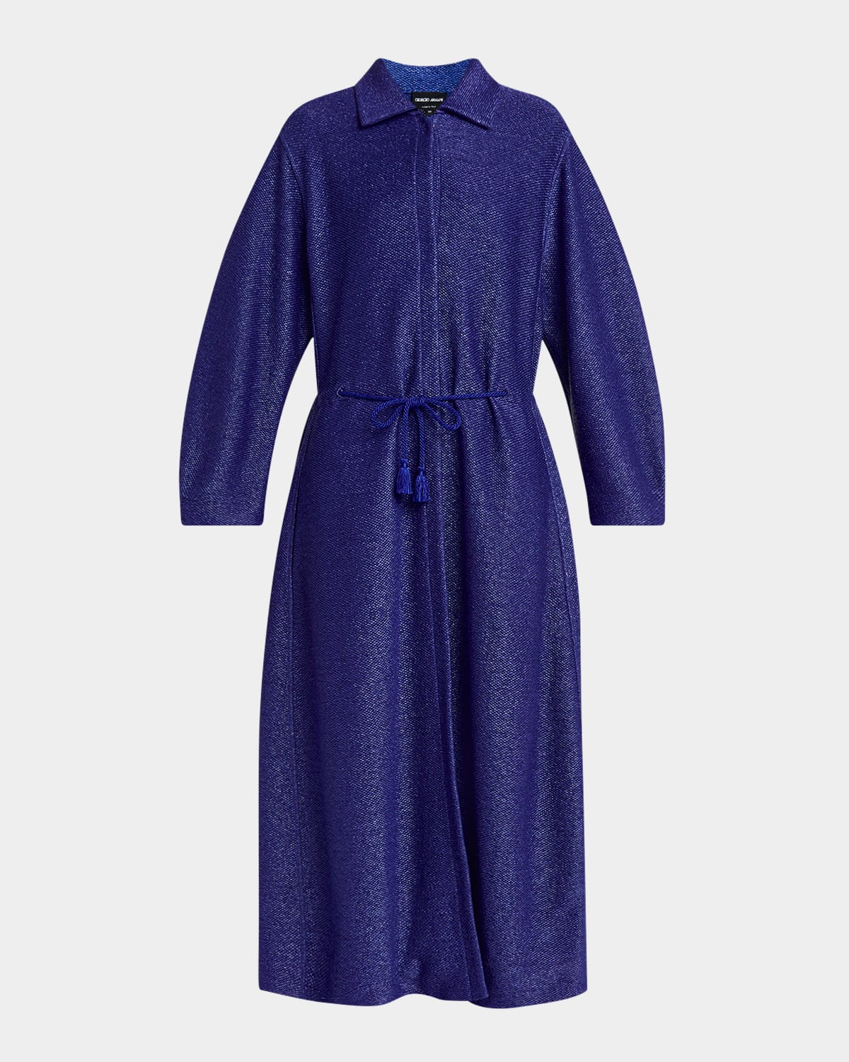 Giorgio Armani Drawstring Maxi Coat In Solid Medium Blue