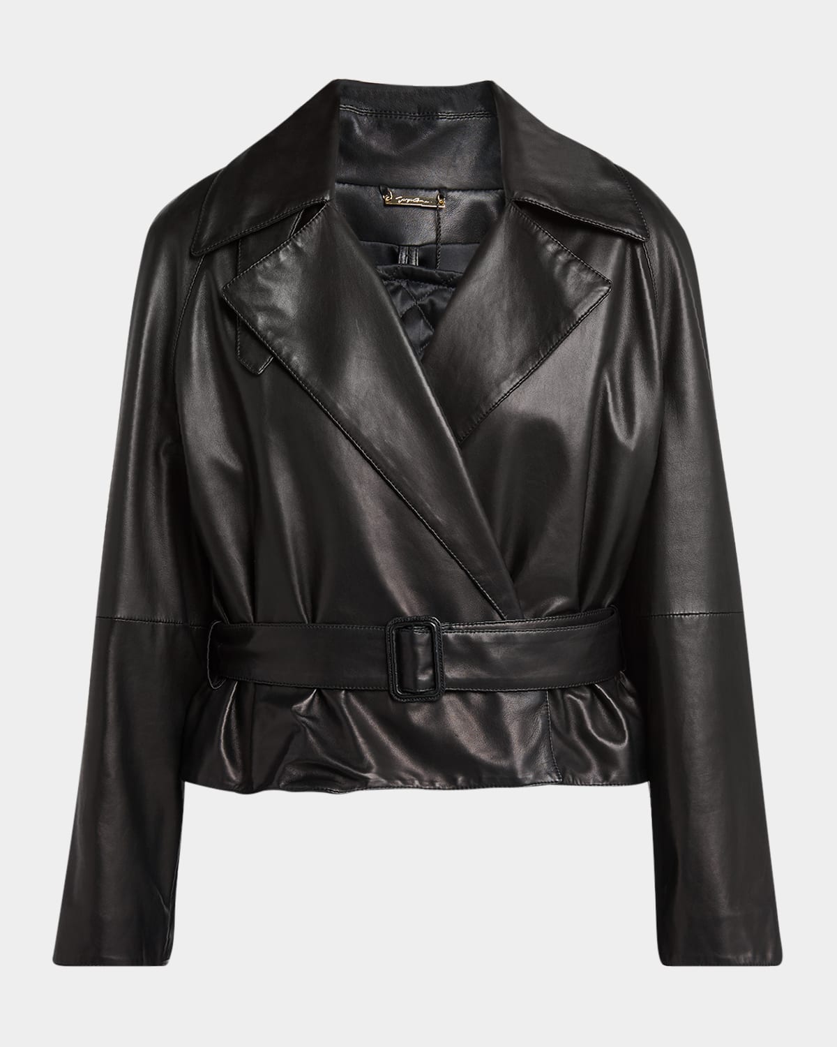 Belted Short Leather Moto Jacket