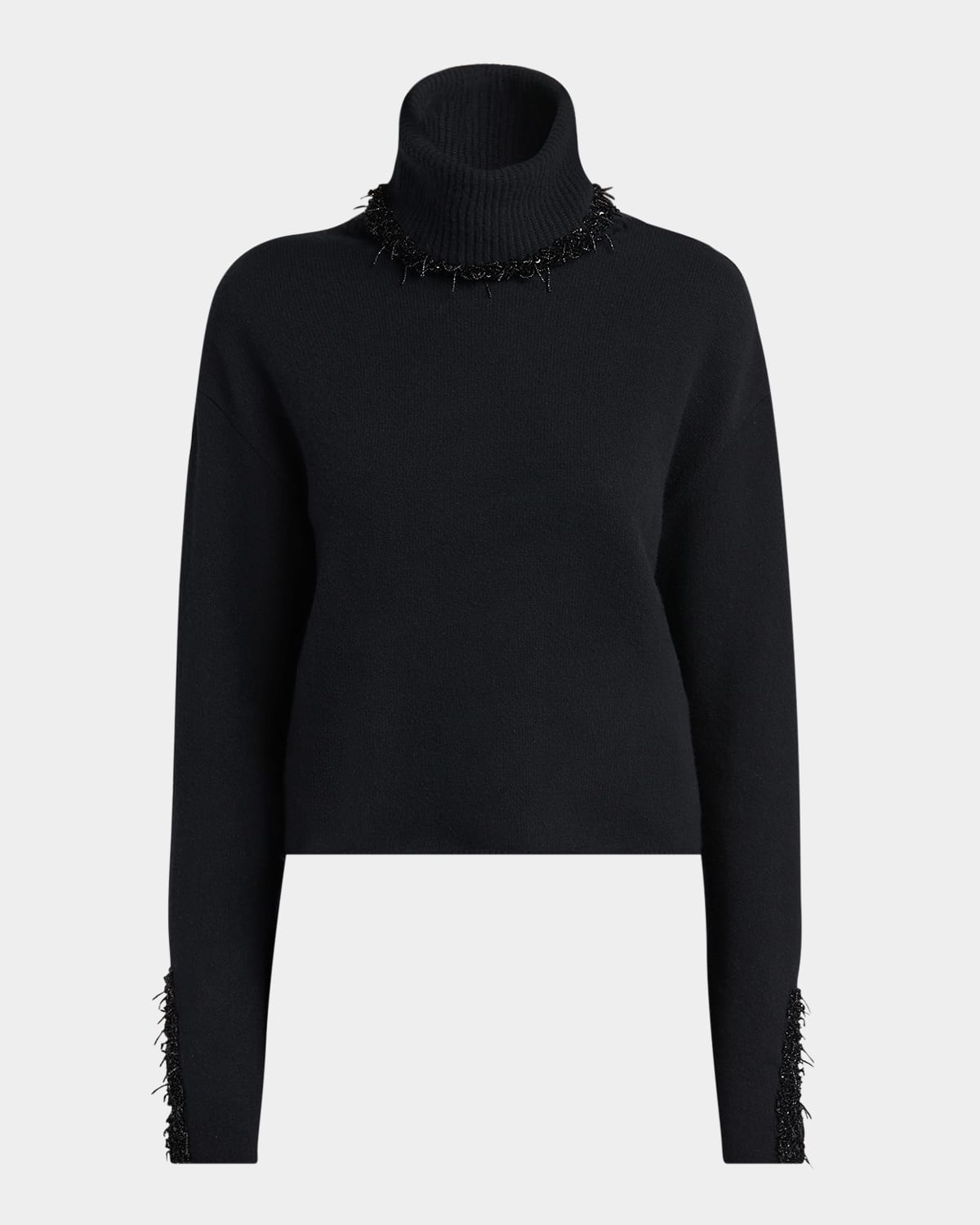 Giorgio Armani Turtleneck Beaded Wool-cashmere Sweater In Solid Black