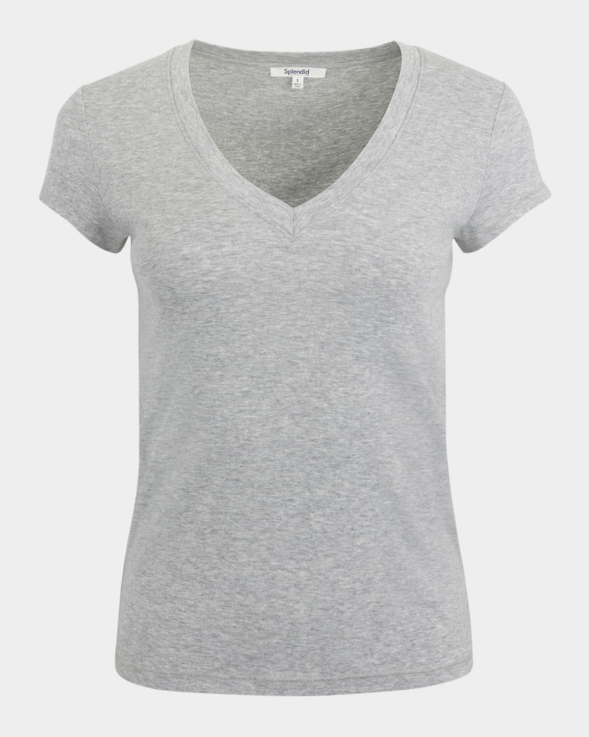 Splendid V-neck Cotton Blend T-shirt In Heather Grey