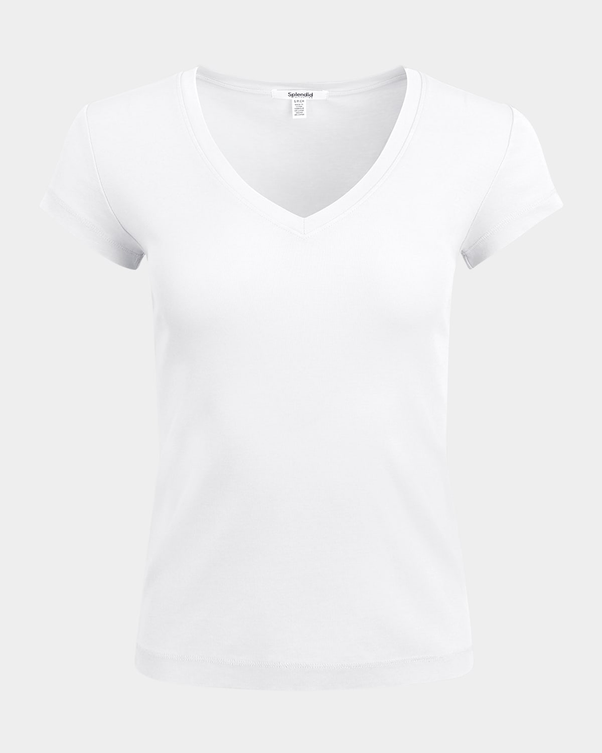 Splendid V-neck Cotton Blend T-shirt In White