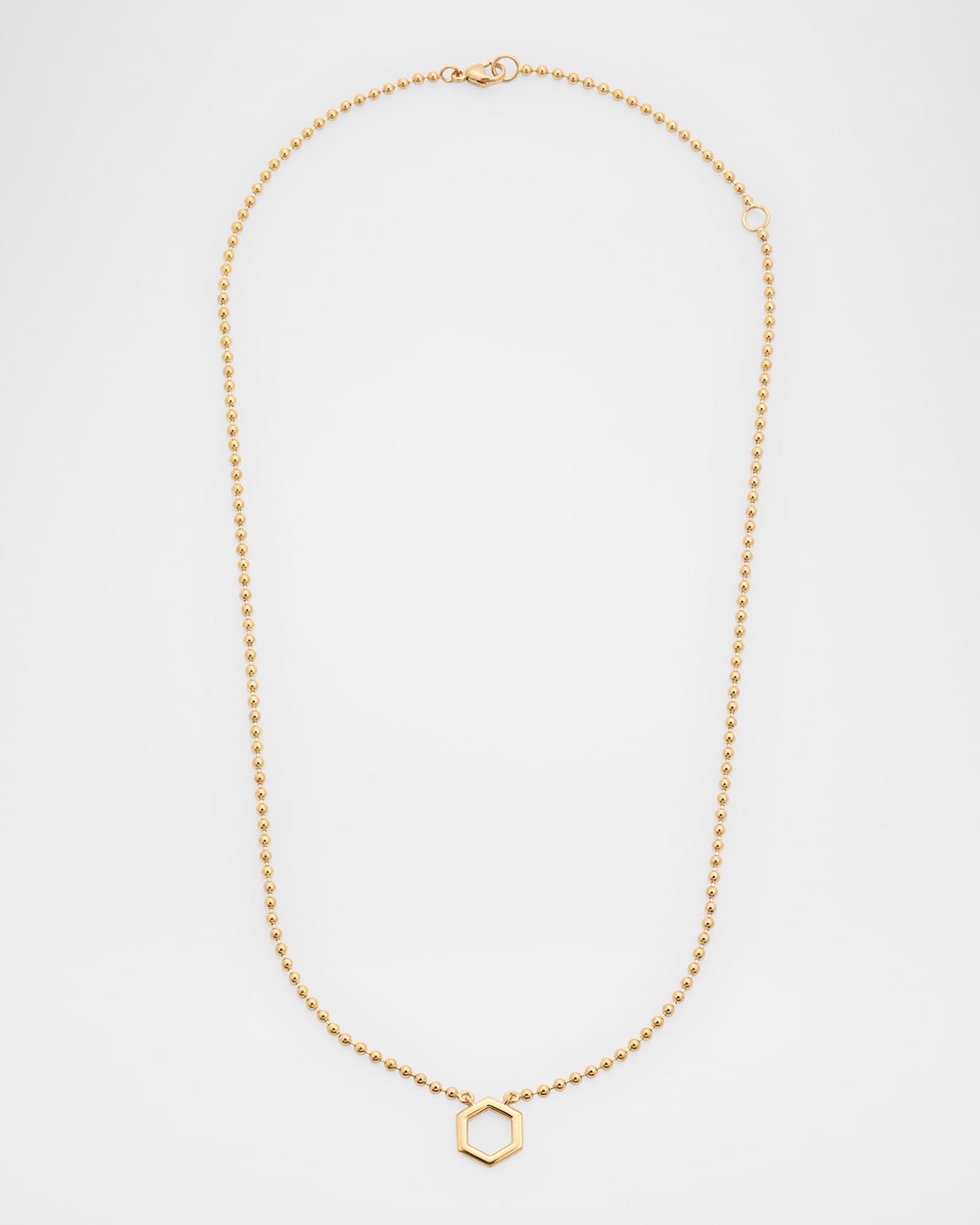 18K Yellow Gold Bead Hexagon Pendant Necklace