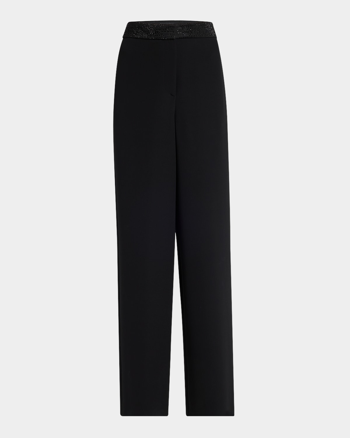 Giorgio Armani Elasticated-waistband Straight-leg Silk Trousers In Solid Black