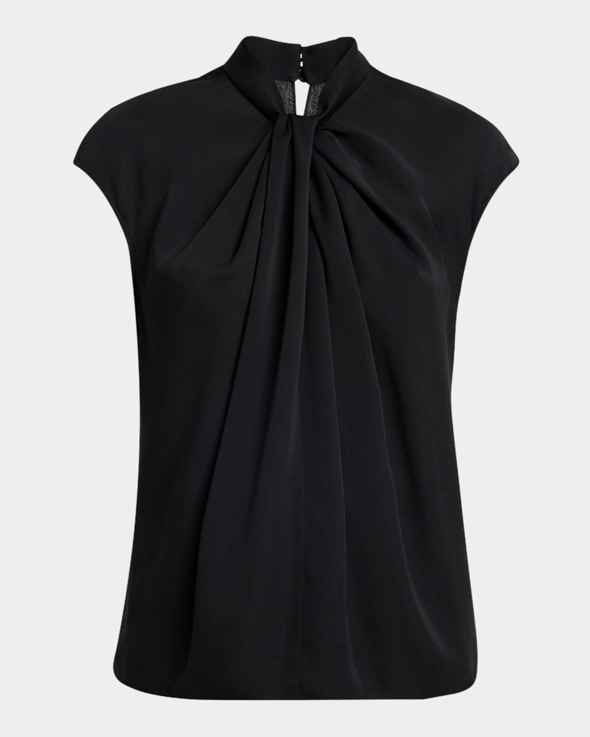 Giorgio Armani Twisted Cap-sleeve Georgette Silk Blouse In Solid Black
