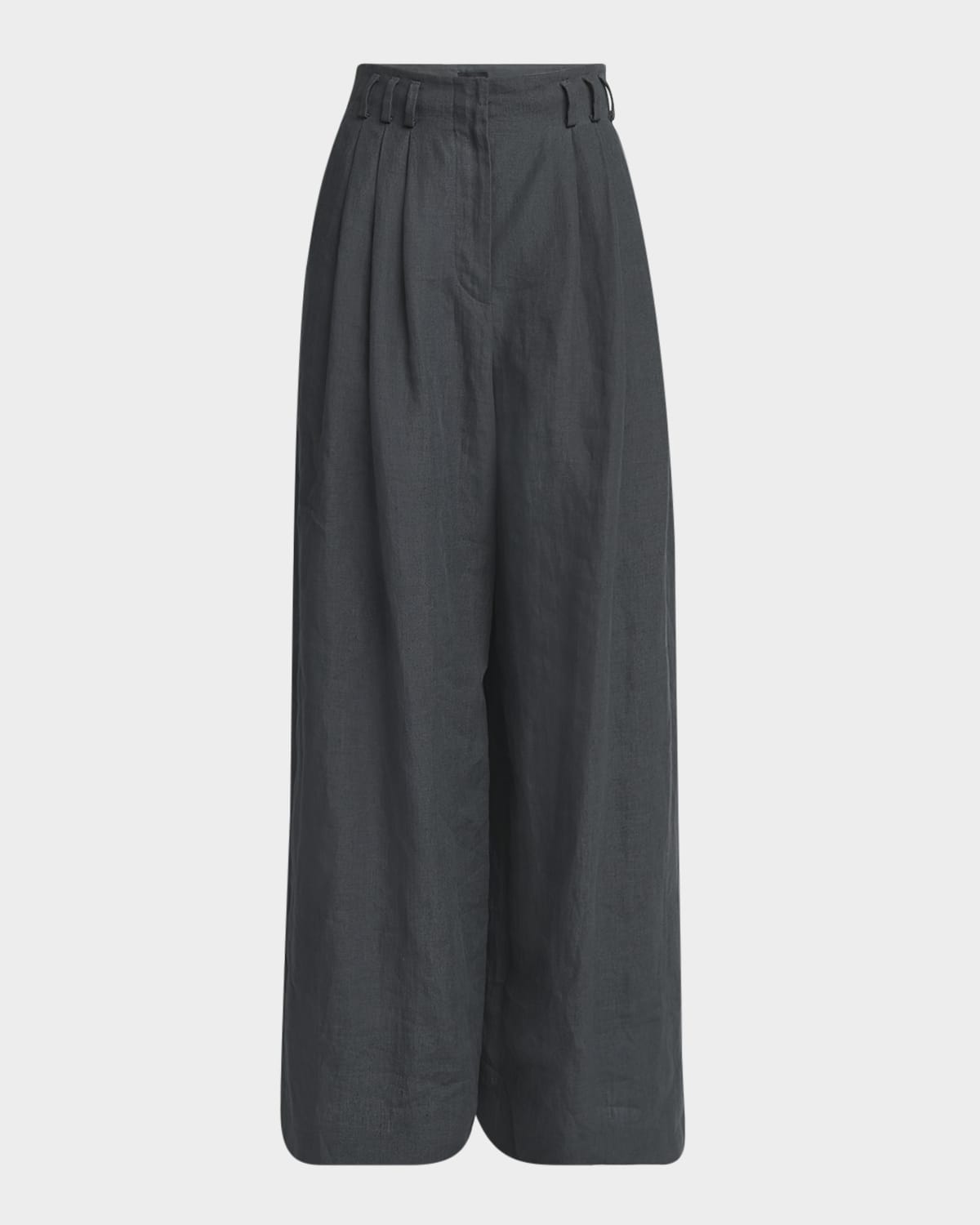 Shop Giorgio Armani Pleated Wide-leg Linen Trousers In Dark Green