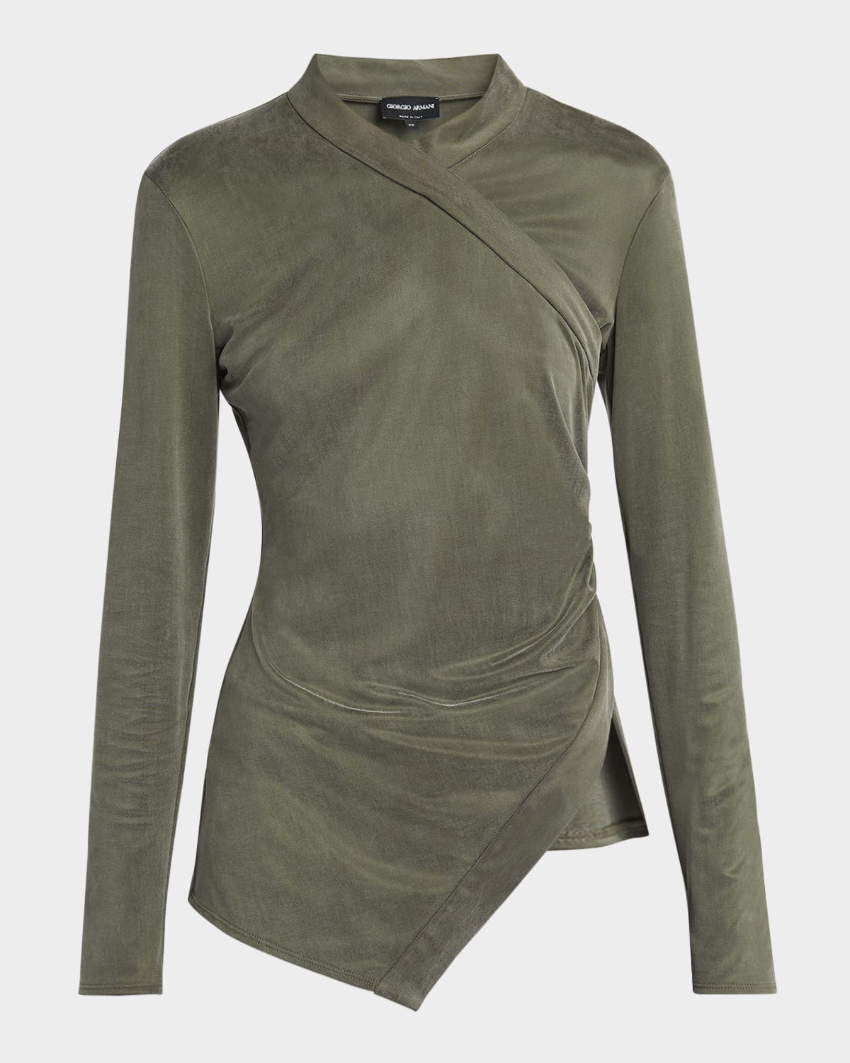 Giorgio Armani Asymmetric Jersey Long-sleeve Top In Dark Green