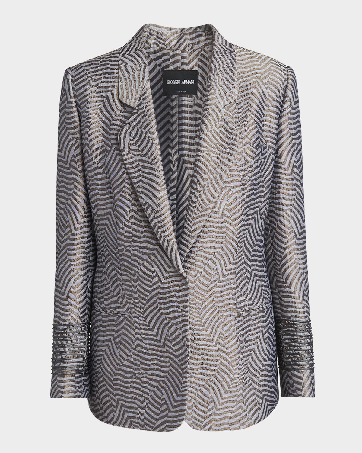 Giorgio Armani Animalier Silk Jacquard Single-breasted Blazer Jacket In Solid Dark Grey