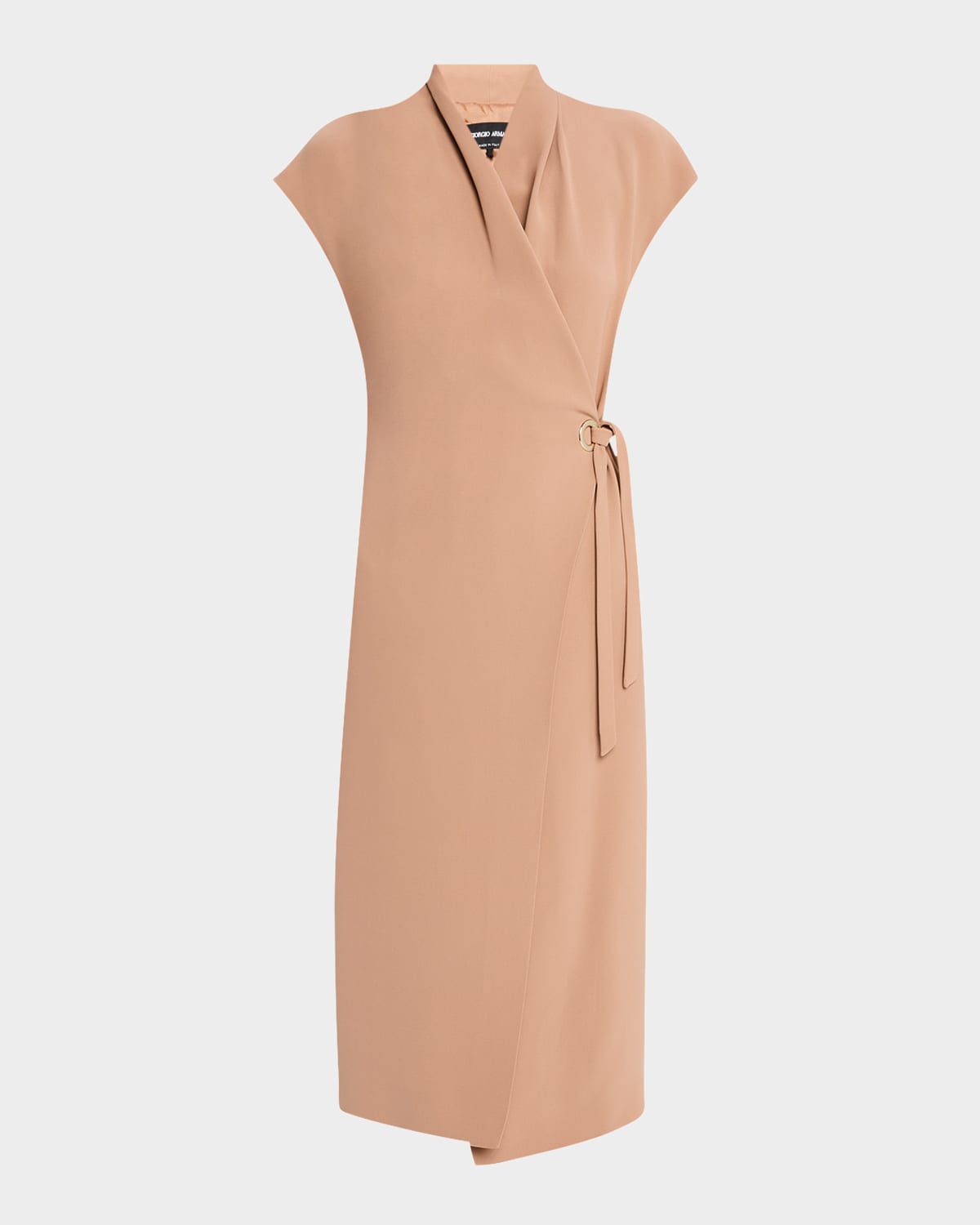 Giorgio Armani Cap-sleeve Cupro Wrap Midi Dress In Solid Medium Brown