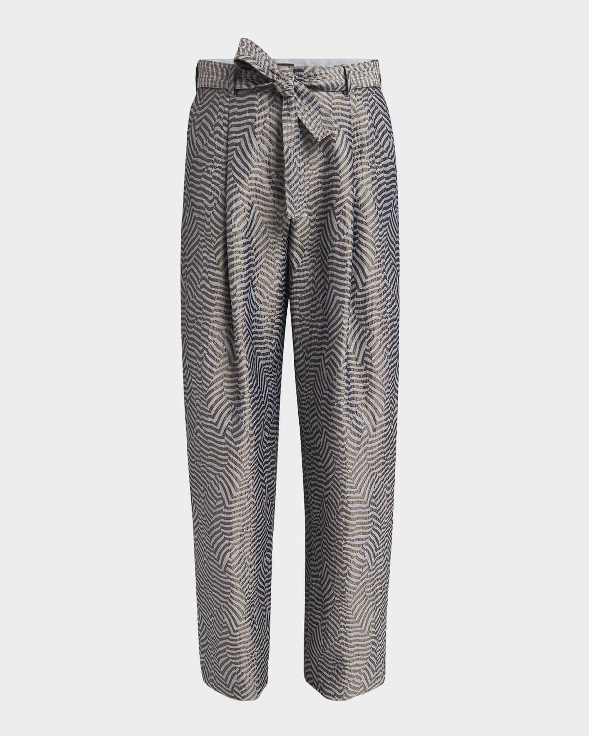Giorgio Armani Animalier Silk Jacquard Straight-leg Paperbag Trousers In Solid Light/pastel G