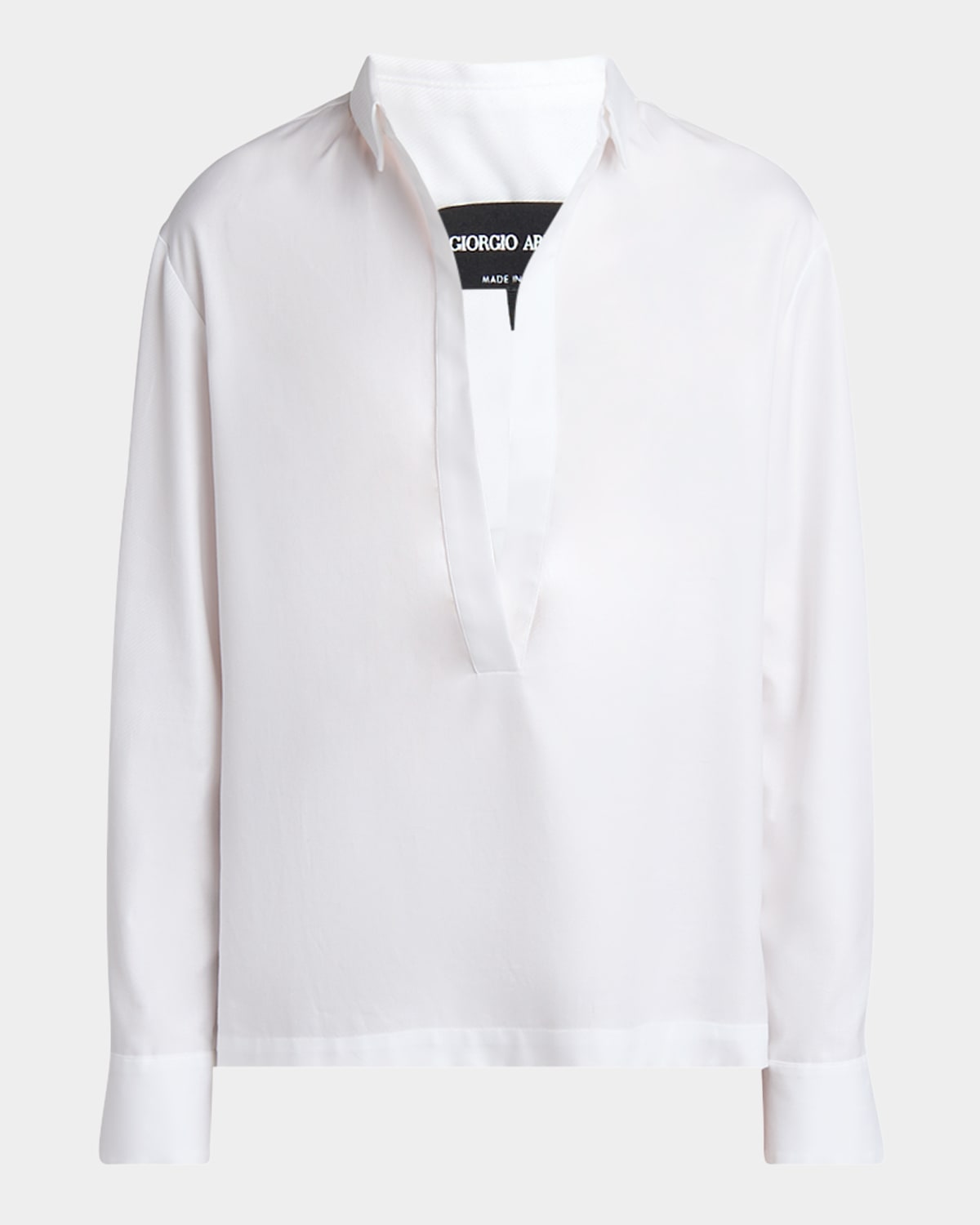 Giorgio Armani Cotton Twill Tunic Blouse In Solid White