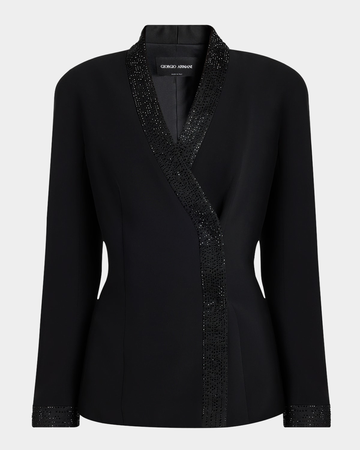 Giorgio Armani Strass Lapel Double-breasted Asymmetric Jacket In Solid Black