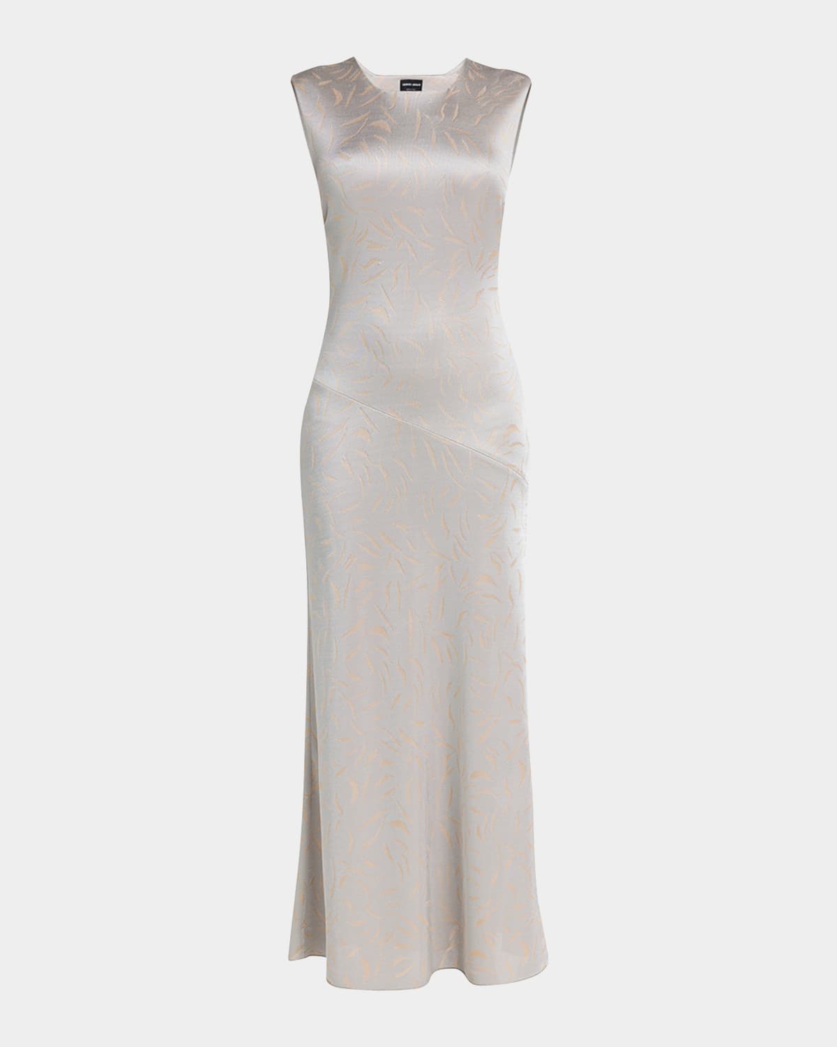 Shop Giorgio Armani Printed Shiny Viscose Jacquard Maxi Dress In Silver