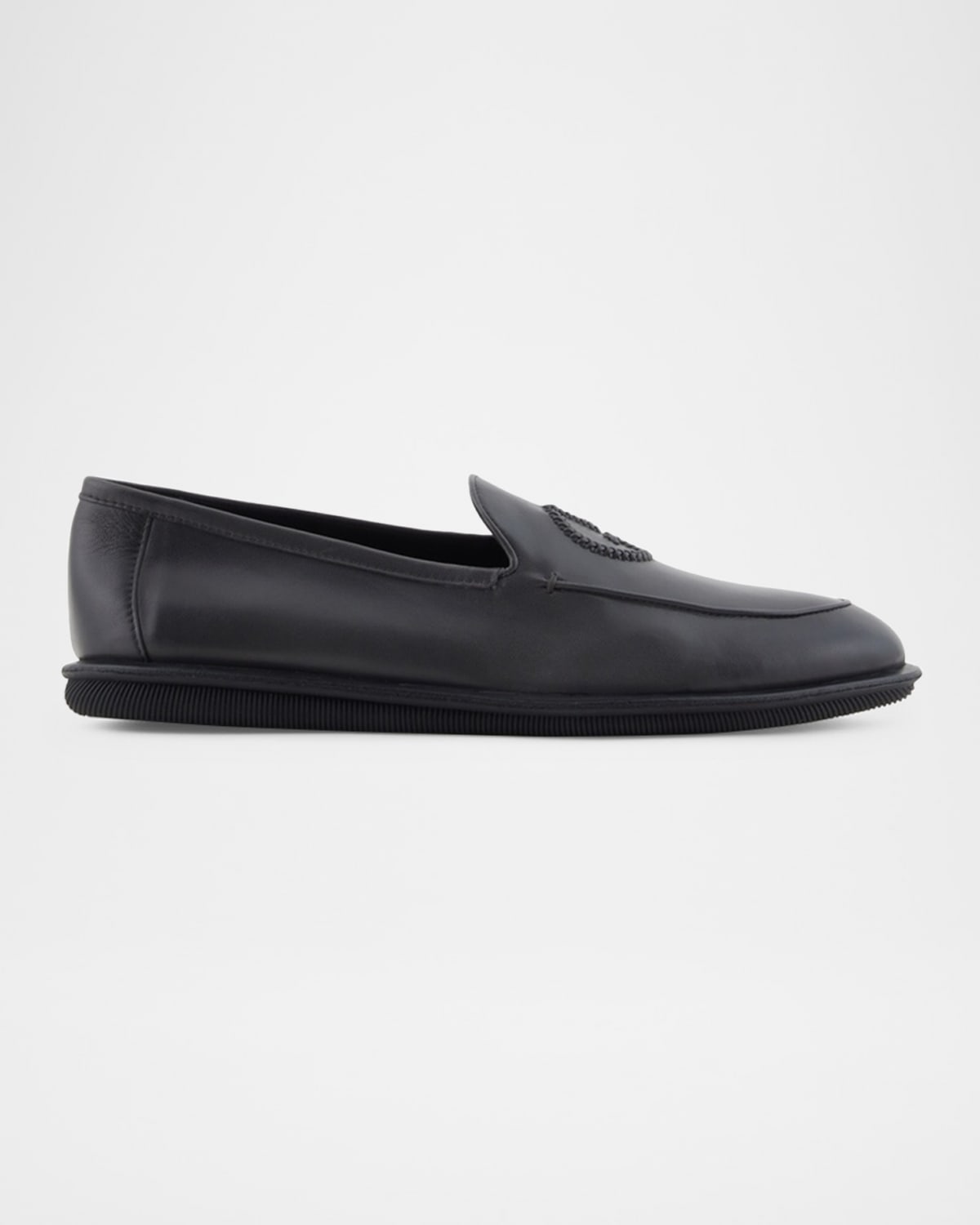 Giorgio Armani Men's Leather Monogram Smoking Slippers In Grey