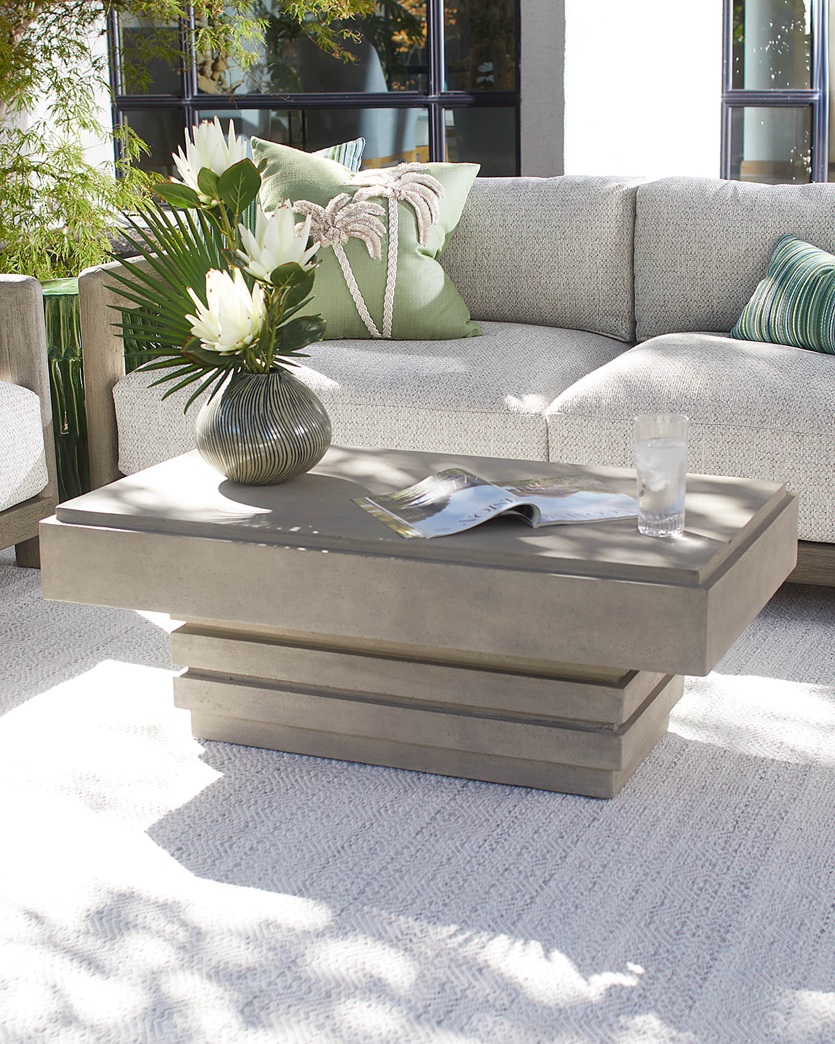 Neiman Marcus Stacked Outdoor Coffee Table In Light Granite
