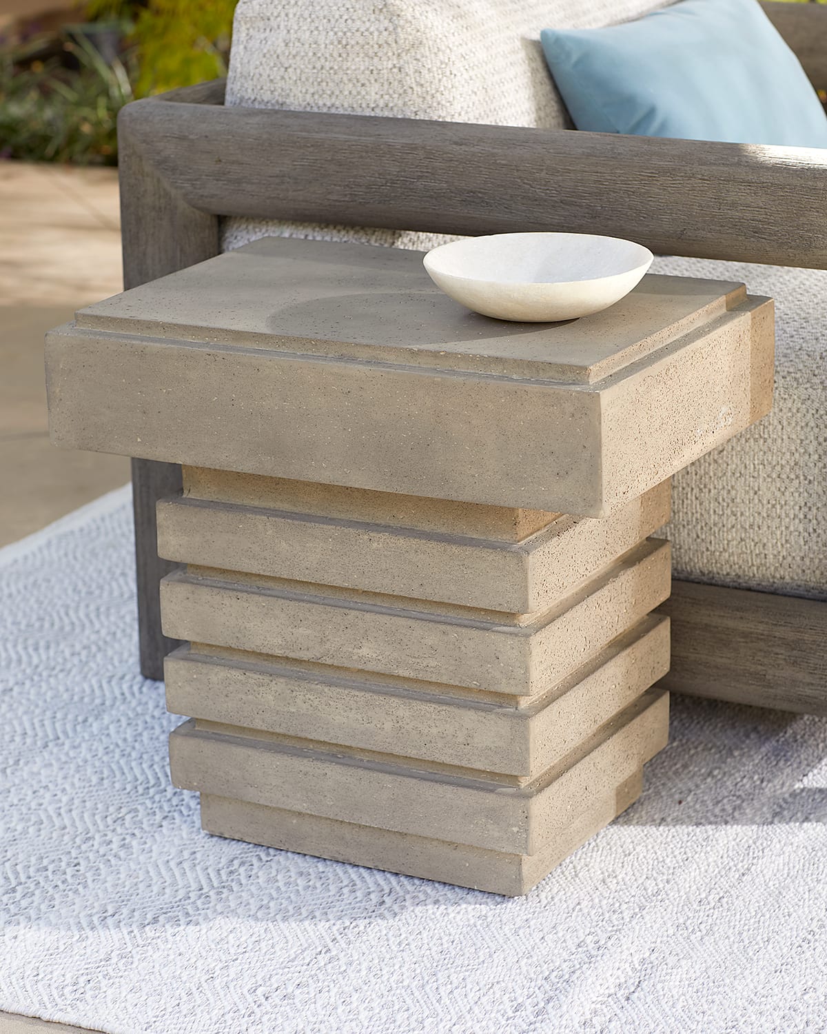 Neiman Marcus Stacked Side Table In Light Granite