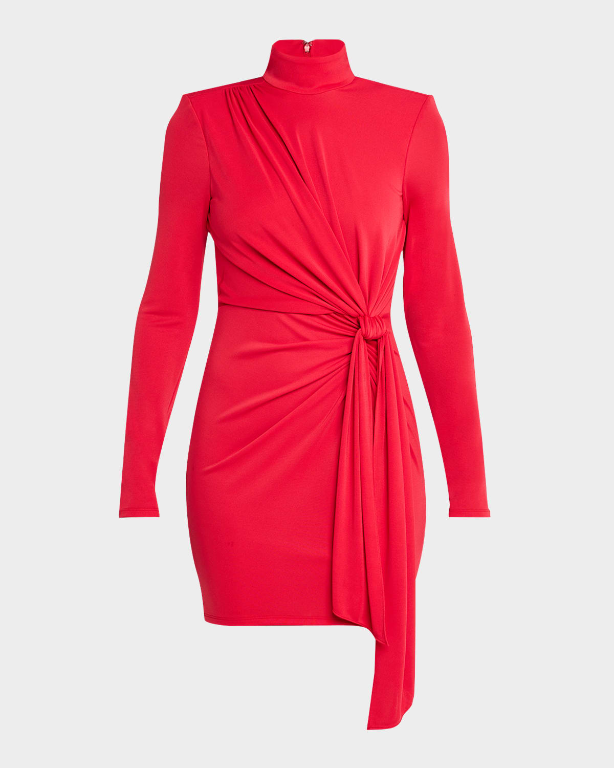 Cinq À Sept Joelene Long-sleeve Gathered Knot Mini Dress In Cardinal