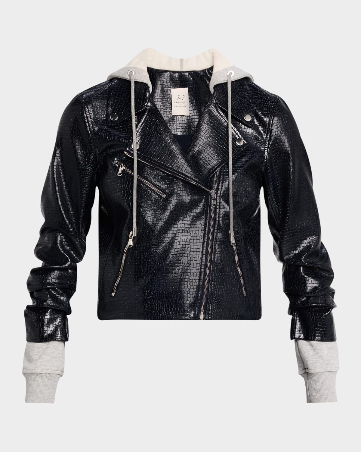 Cinq À Sept Evie Combo Vegan Leather Moto Jacket In Navy/heather Gr
