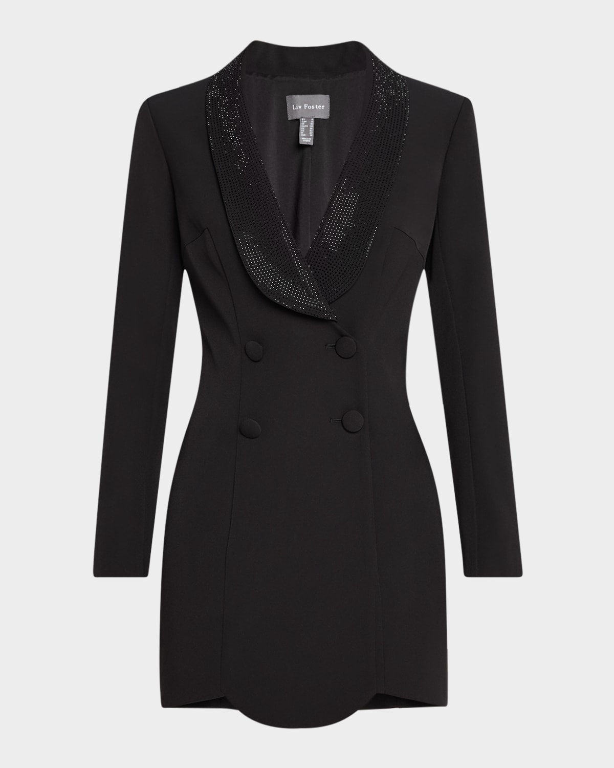 Coco Rhinestone Shawl-Collar Crepe Mini Dress