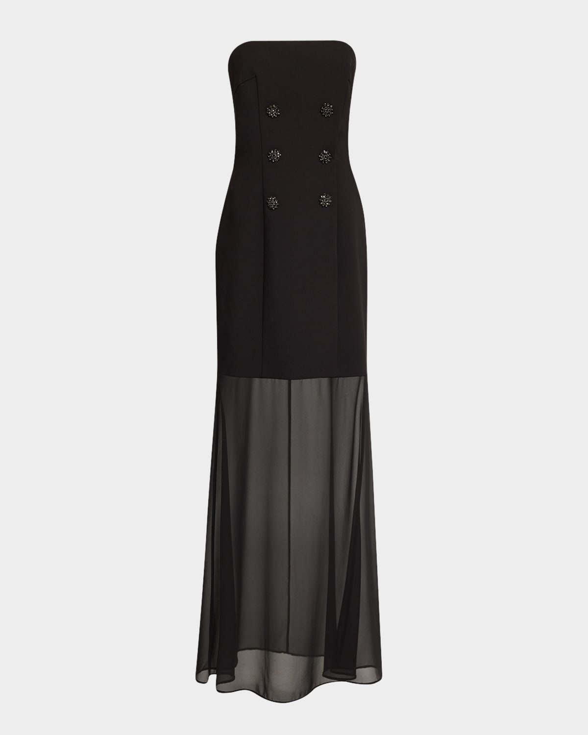 LIV FOSTER ALLY STRAPLESS SHEER-SKIRT CREPE GOWN 