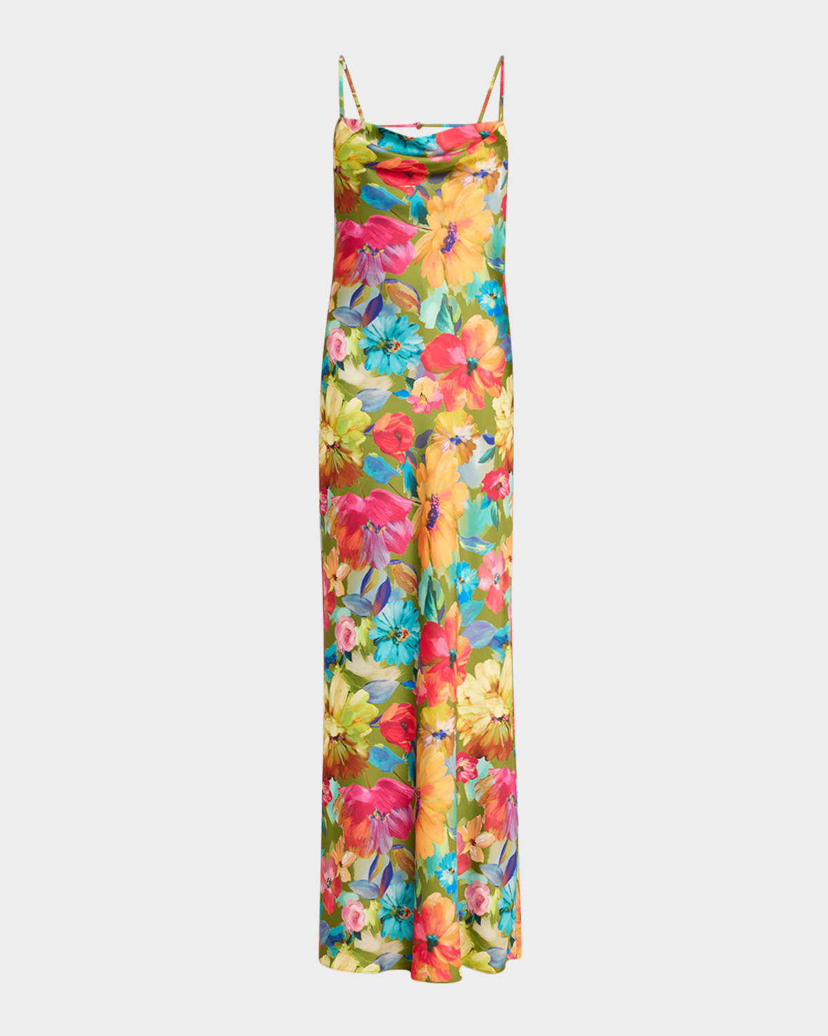 Yara Backless Floral-Print Satin Gown