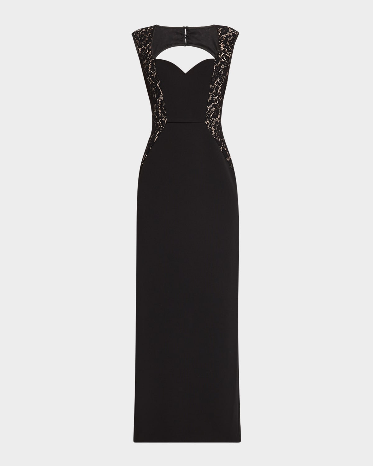 Aidan Mattox Lace Trim Crepe Column Gown In Black