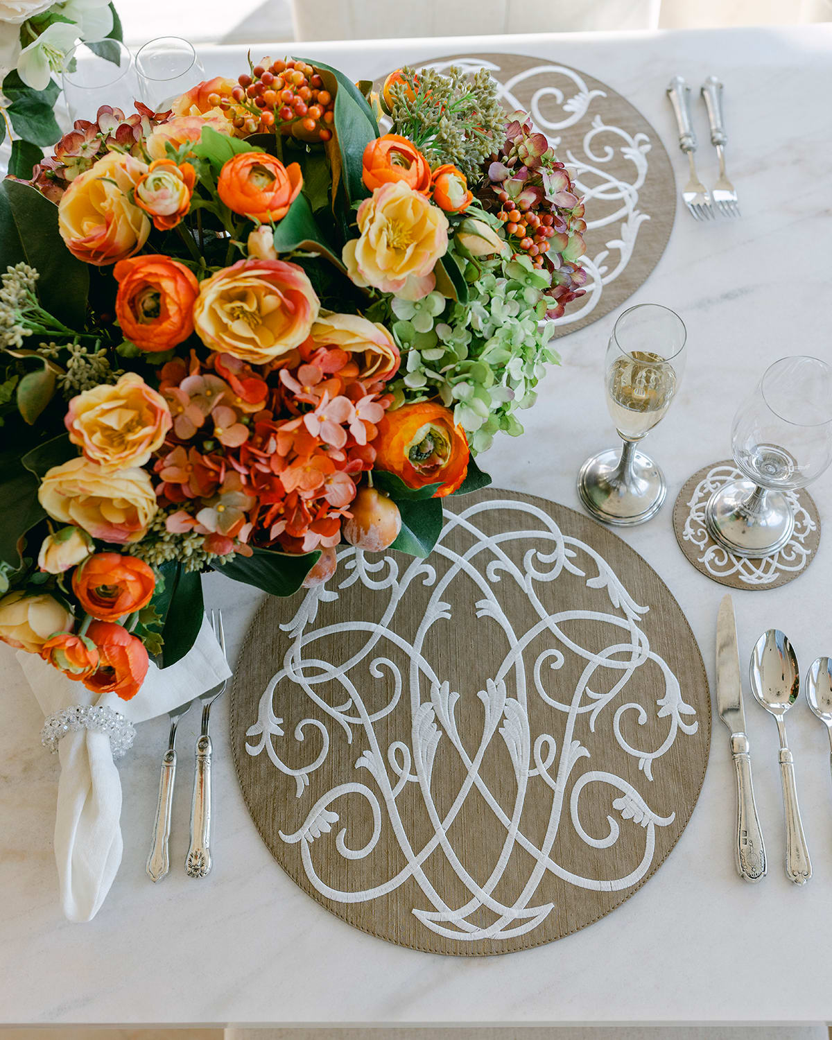 Arte Italica Palermo Baroque Placemats, Set Of 4 In Bronze/white