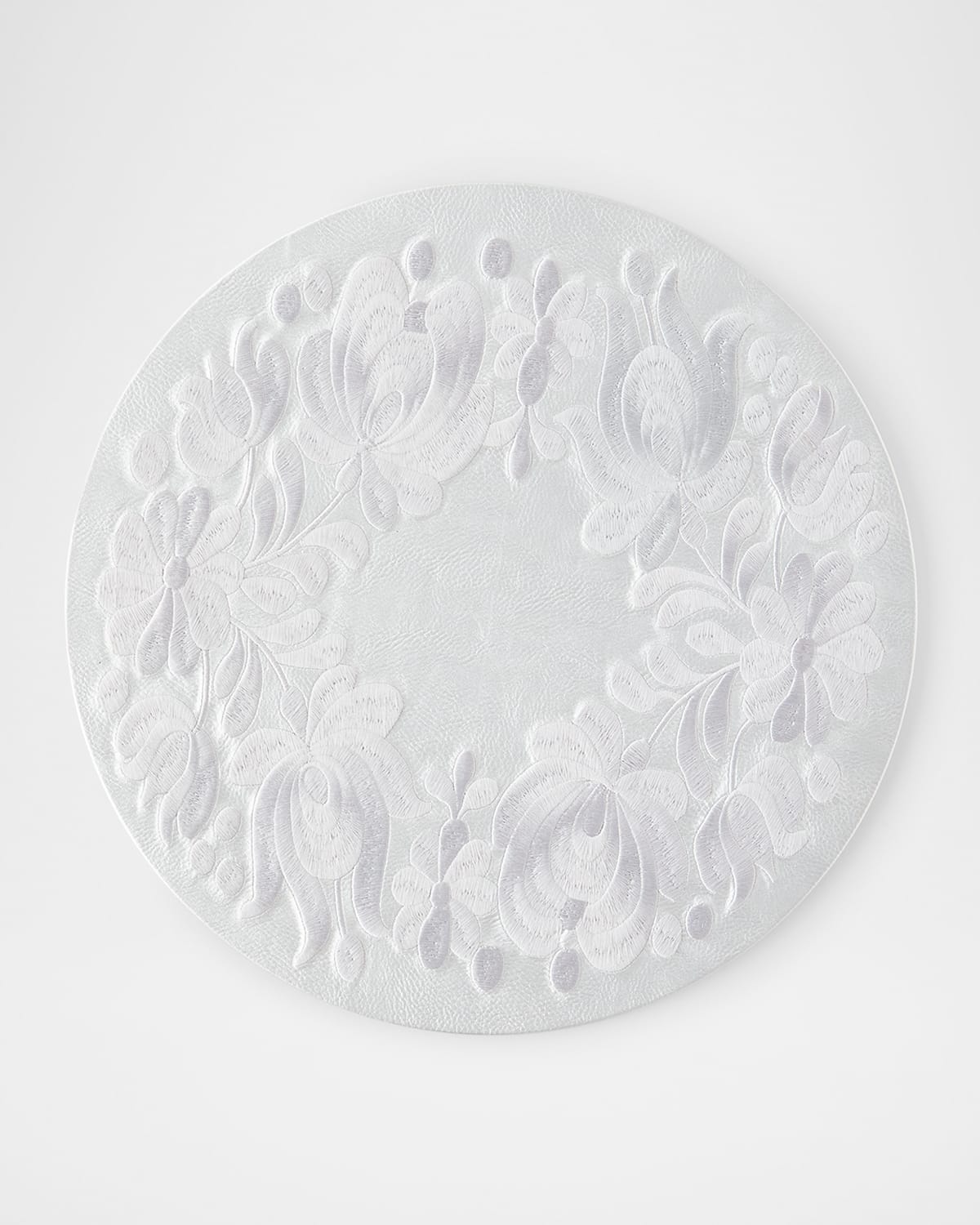 Nomi K Floral Embroidered Vegan Leather Placemat, 22" Round In Silver