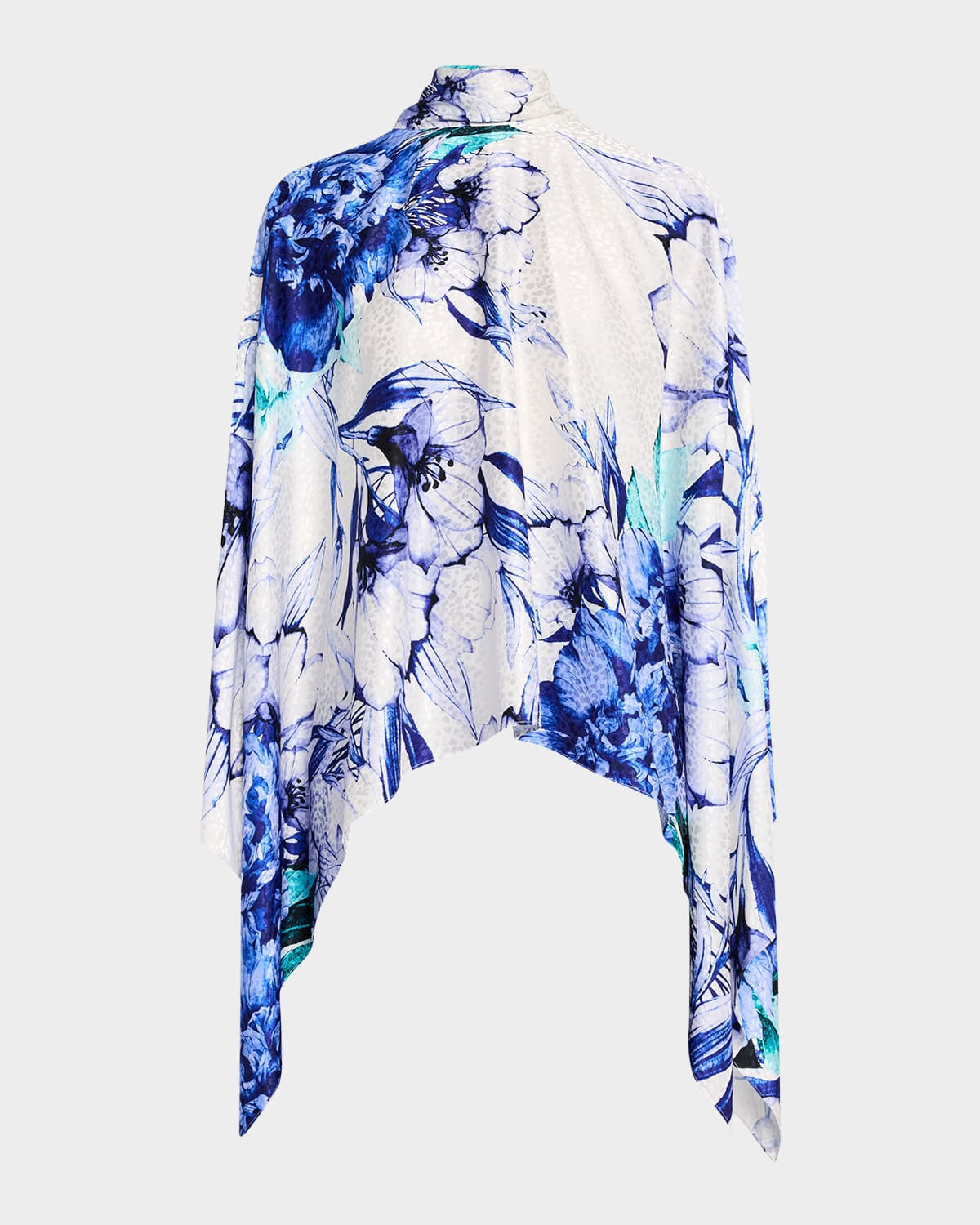 UNGARO FLORAL-PRINT TURTLENECK CAPE BLOUSE 