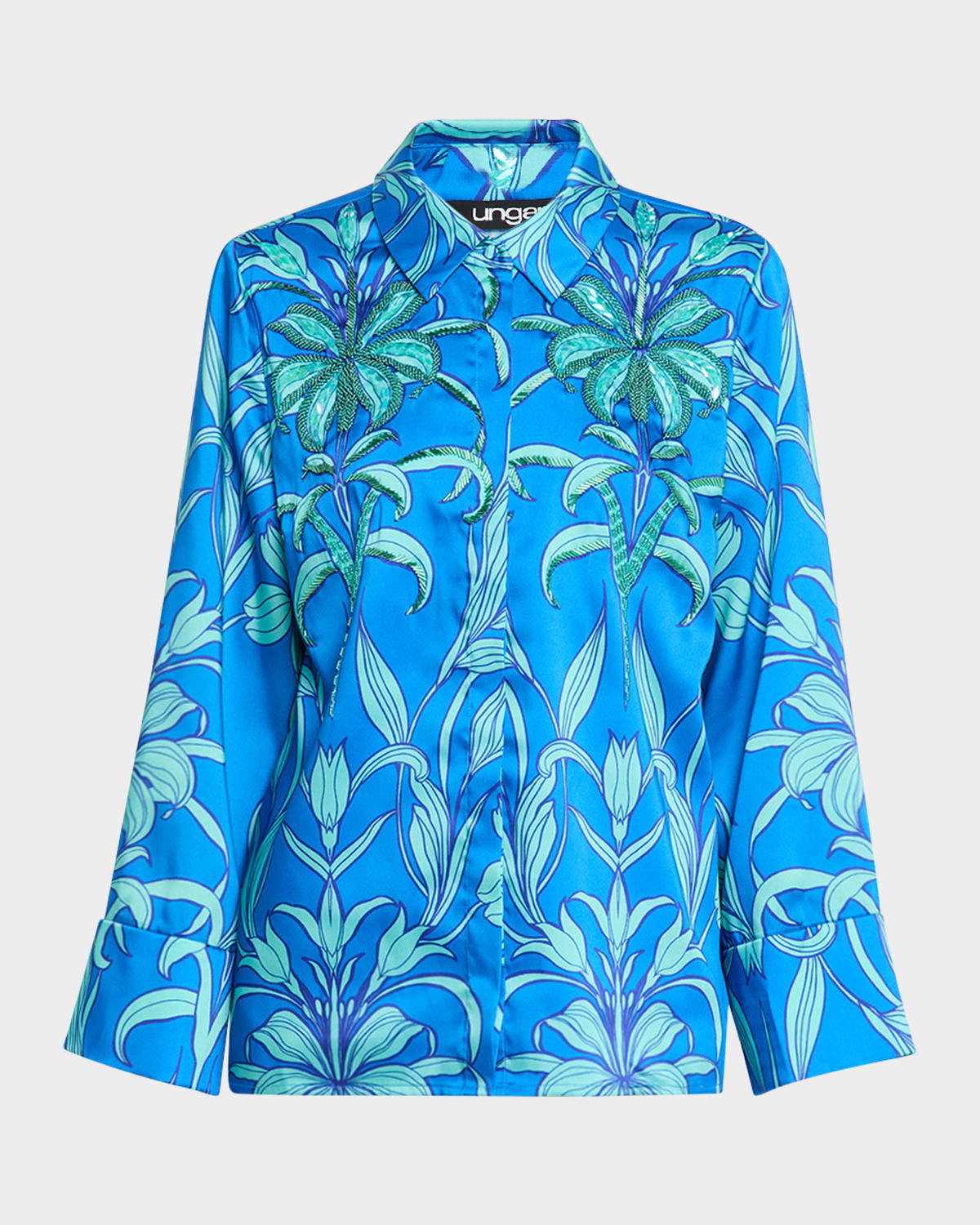 UNGARO FLORAL-PRINT BUTTON-DOWN BLOUSE 