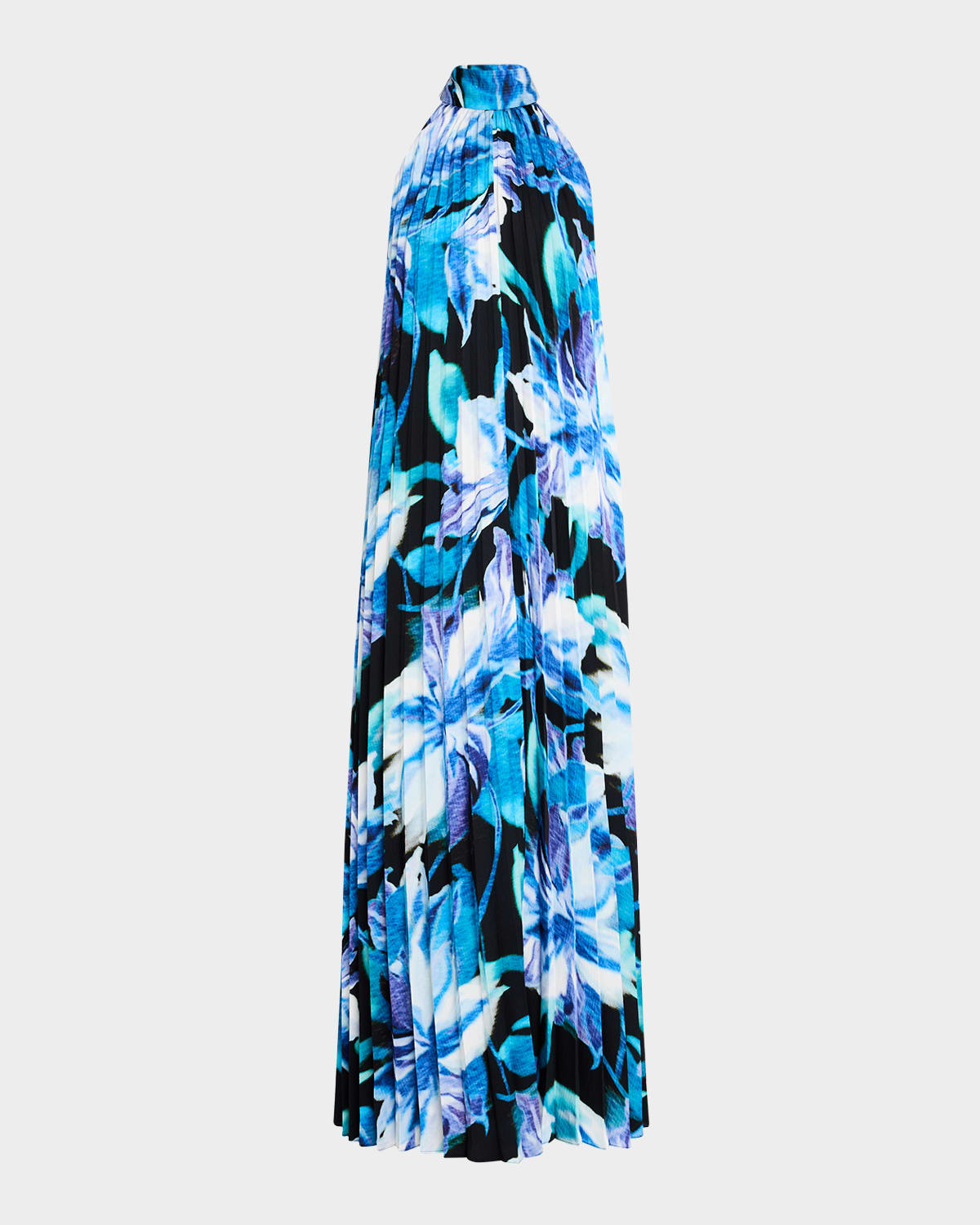 UNGARO PLEATED FLORAL-PRINT HALTER MAXI DRESS 