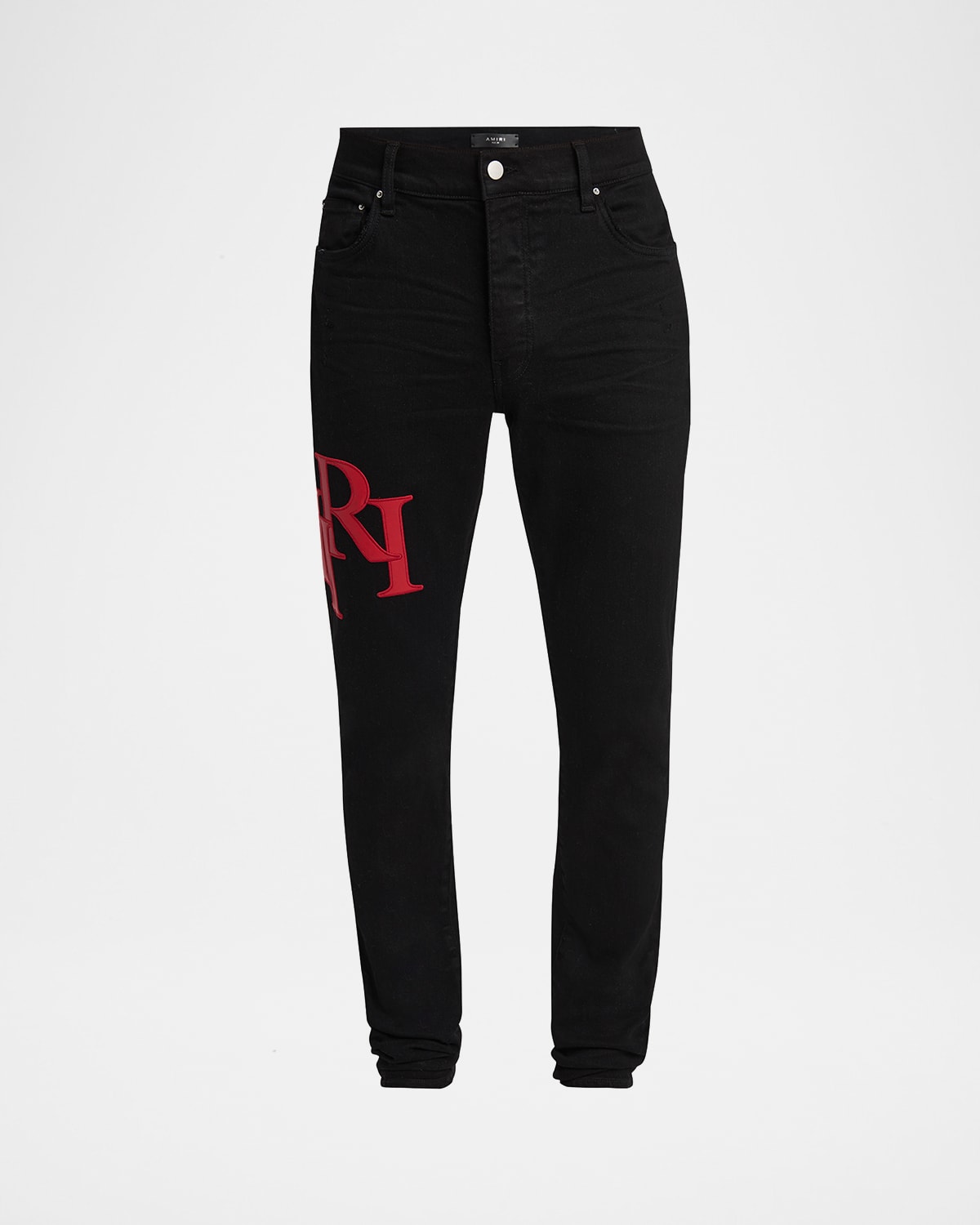 Men's Staggered Leather Logo Skinny Jeans