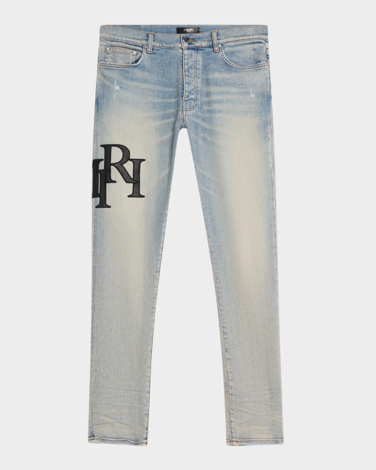 Men's Staggered Leather Logo Skinny Jeans