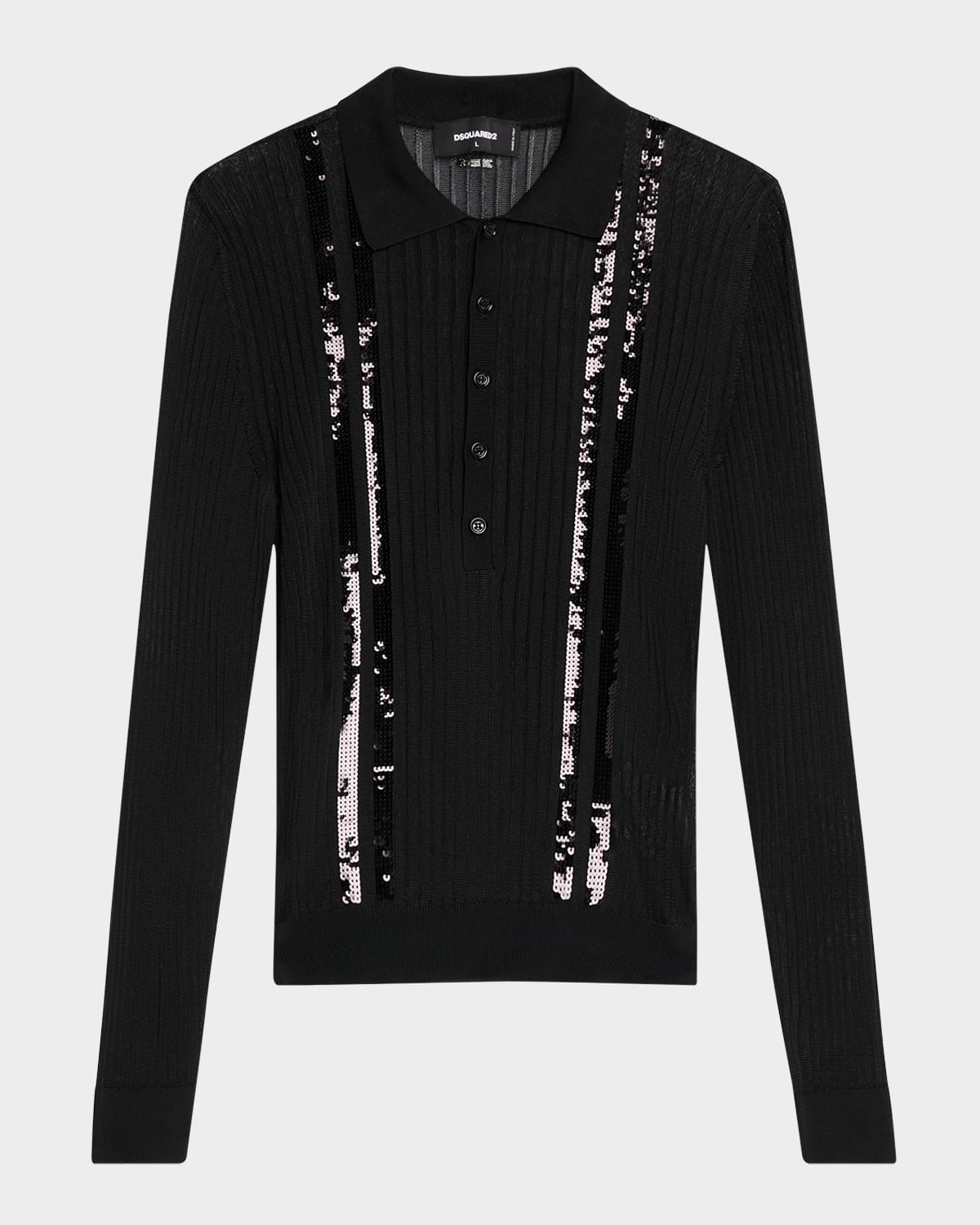 Men's Sequin-Striped Knit Polo Shirt