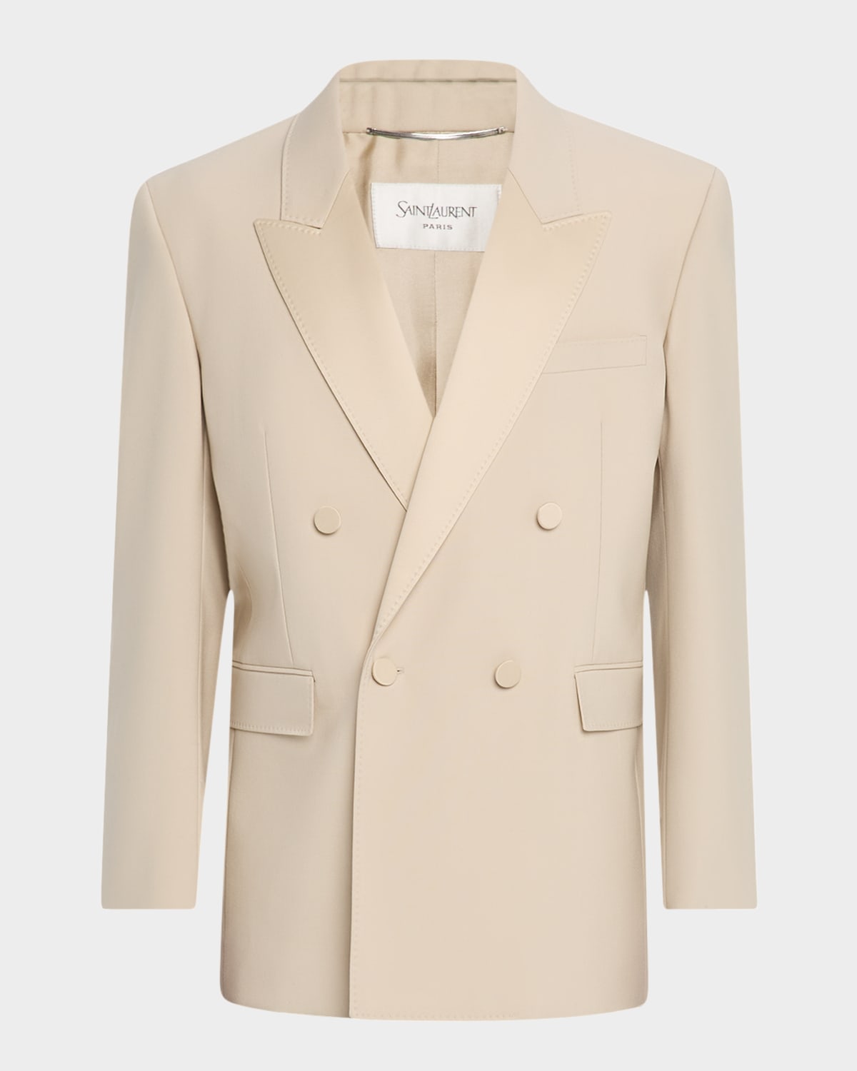 Saint Laurent Men's Double-breasted Tuxedo Jacket In Camel