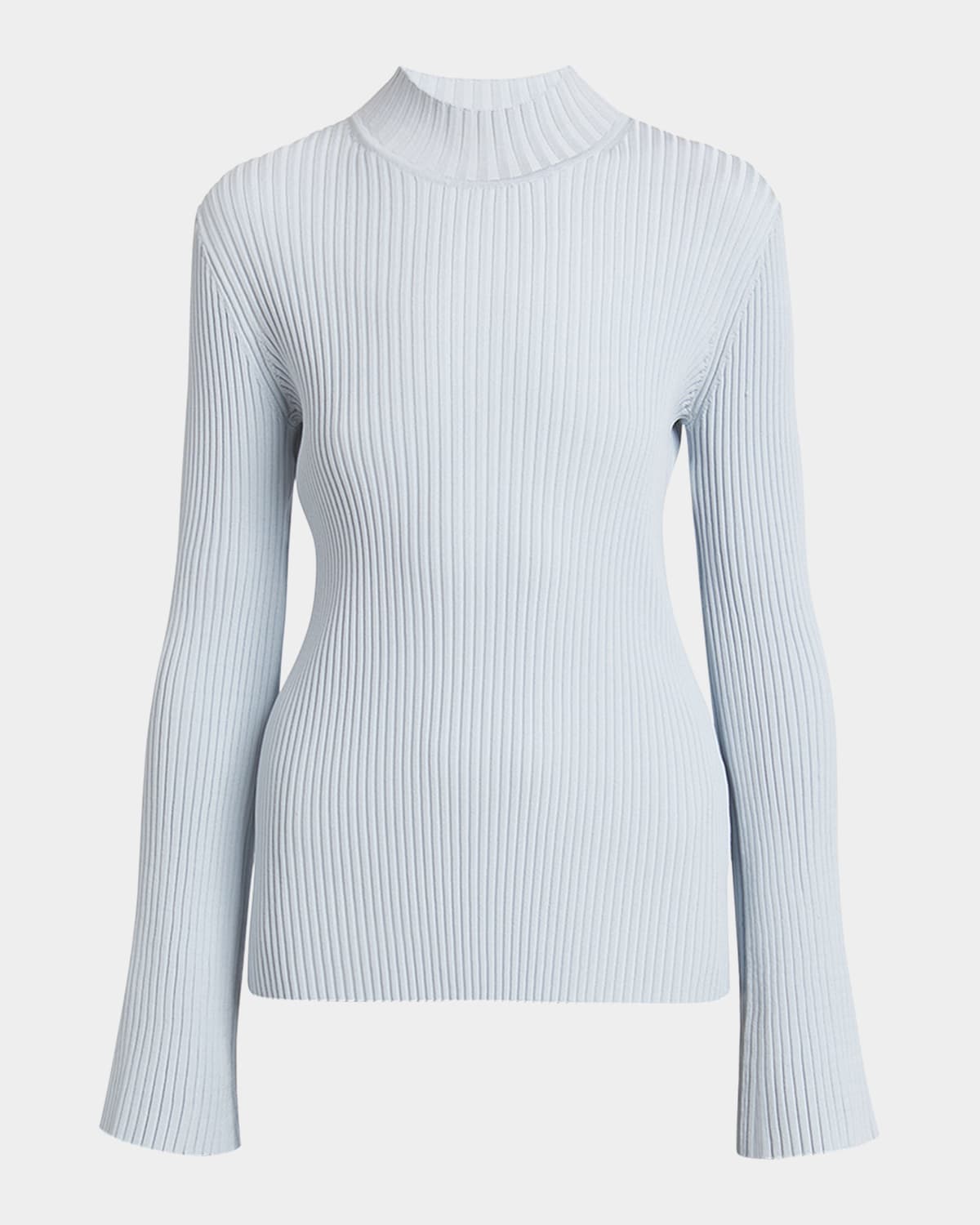 Proenza Schouler Abigail Turtleneck Flare-sleeve Rib Sweater In Pale Blue