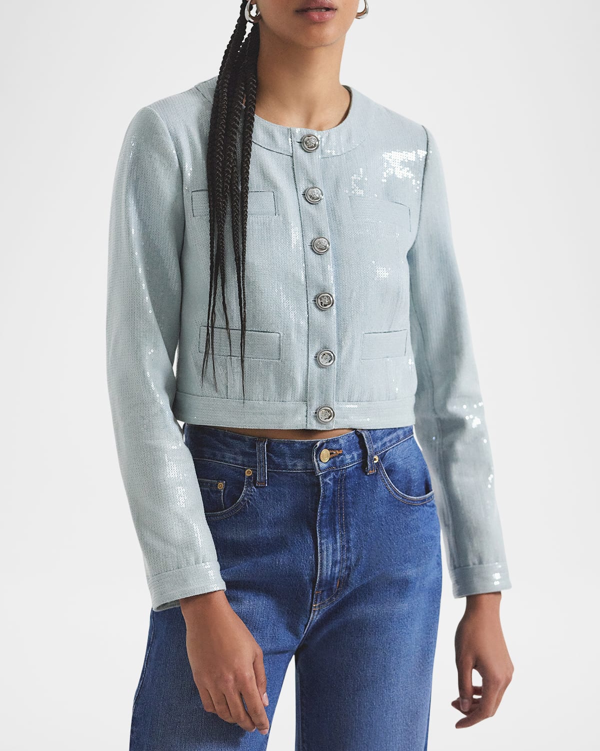Derek Lam 10 Crosby Penny Sequined Jacket In Light Wash