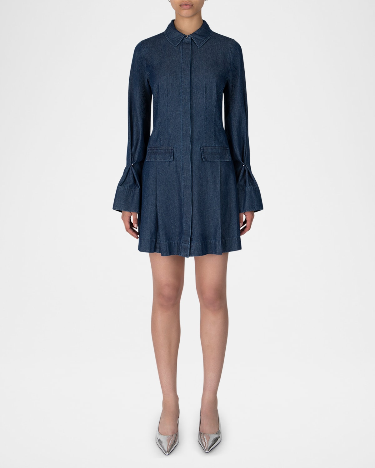 Danielle Long-Sleeve Denim Mini Shirtdress