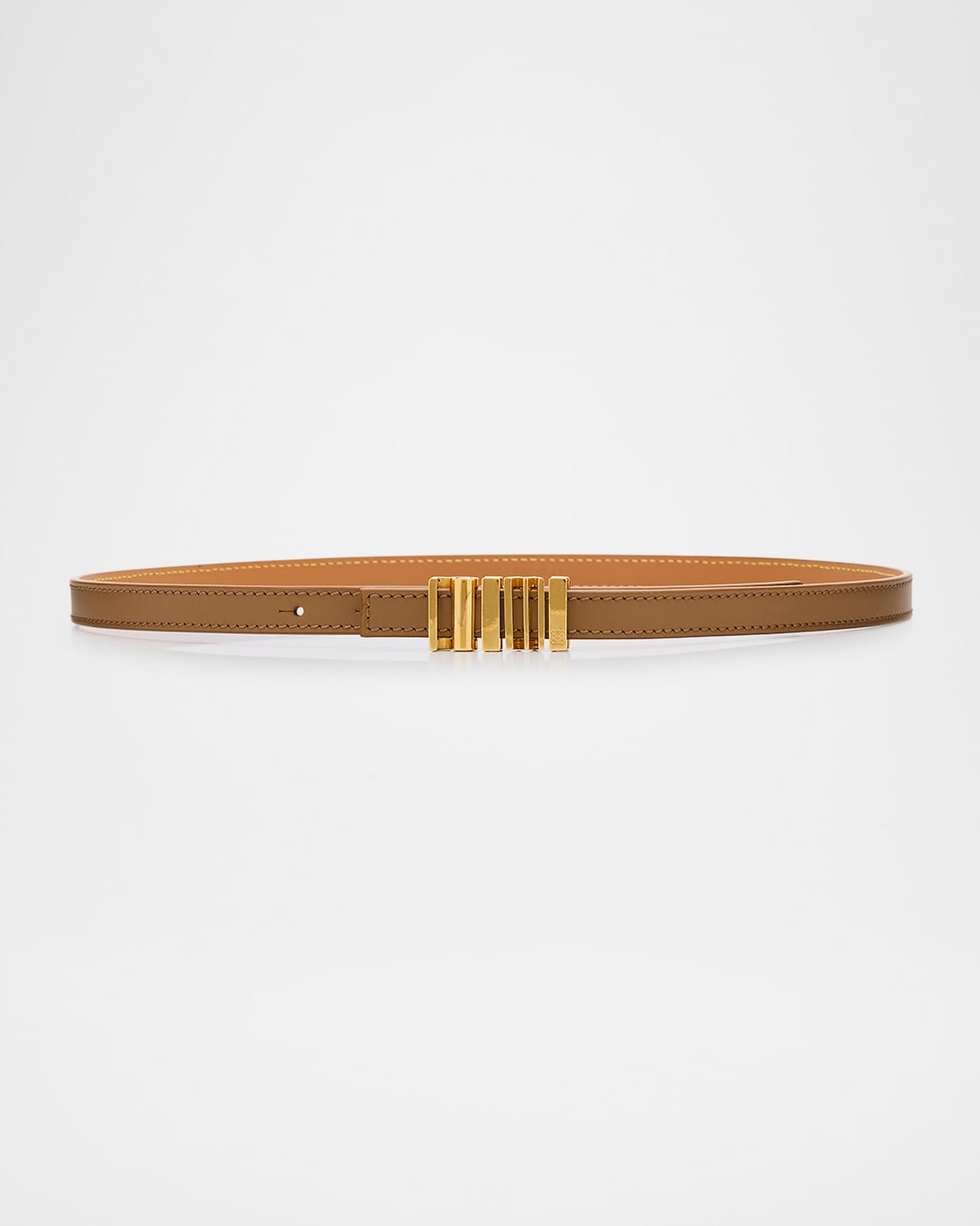Shop Loewe Graphic Buckle Leather Skinny Belt In Oak Gold