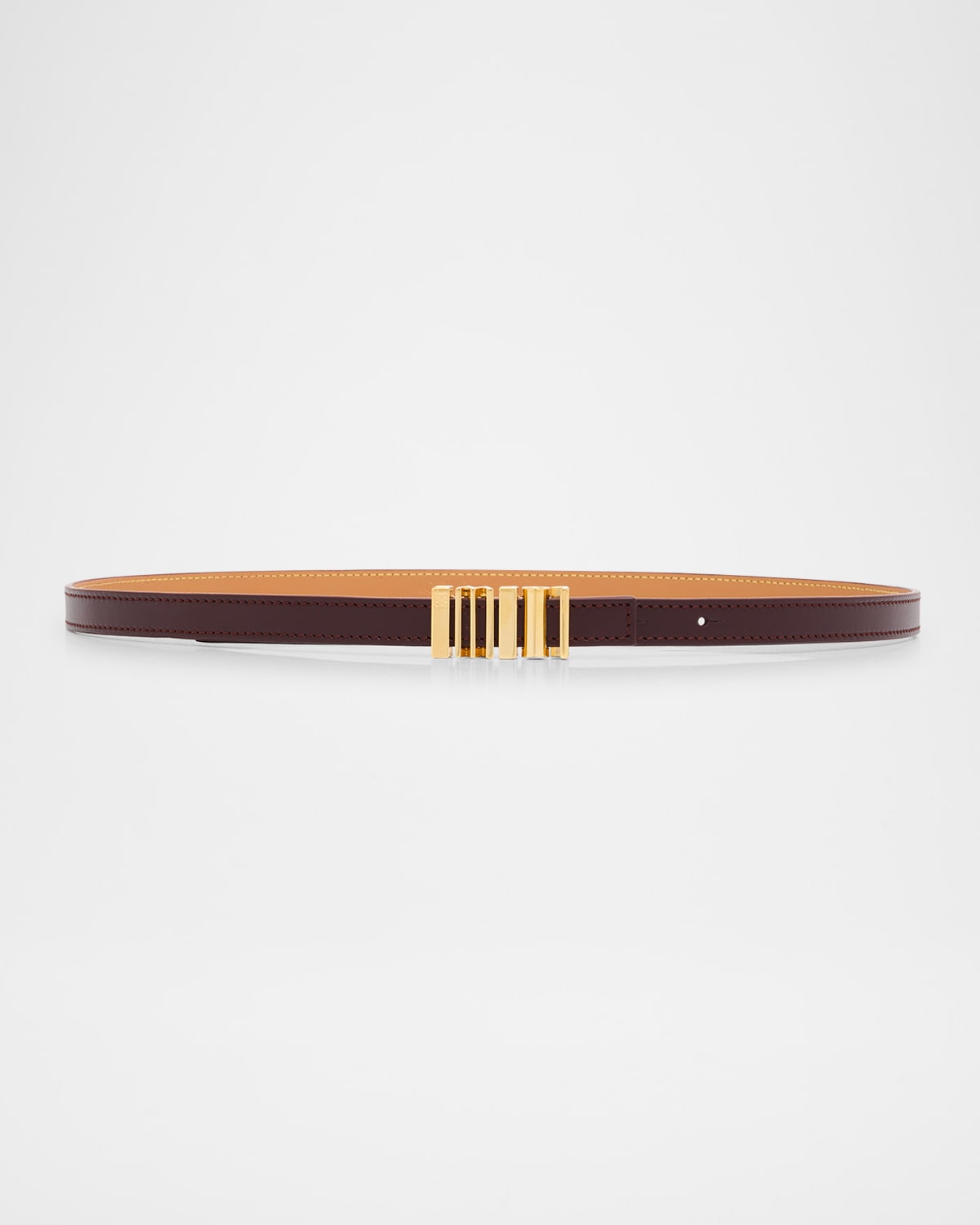 Shop Loewe Graphic Buckle Leather Skinny Belt In Dark Burgundy Gold