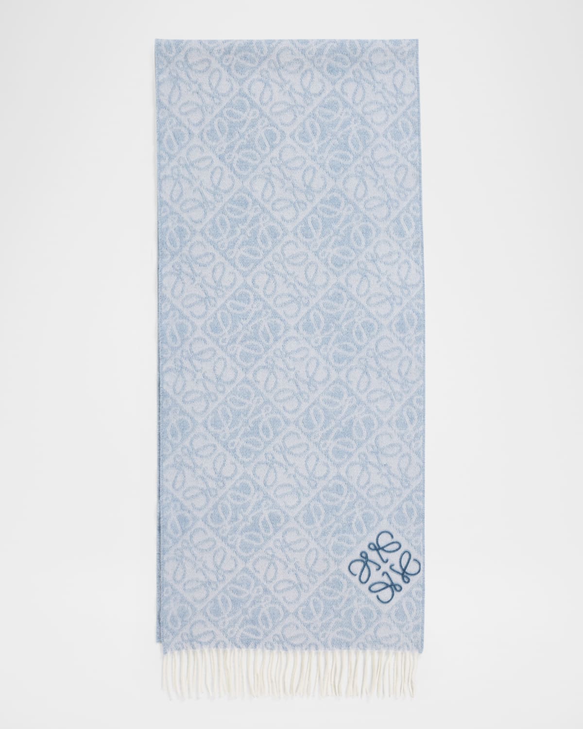 Loewe Anagram-print Wool Blend Scarf In Blue